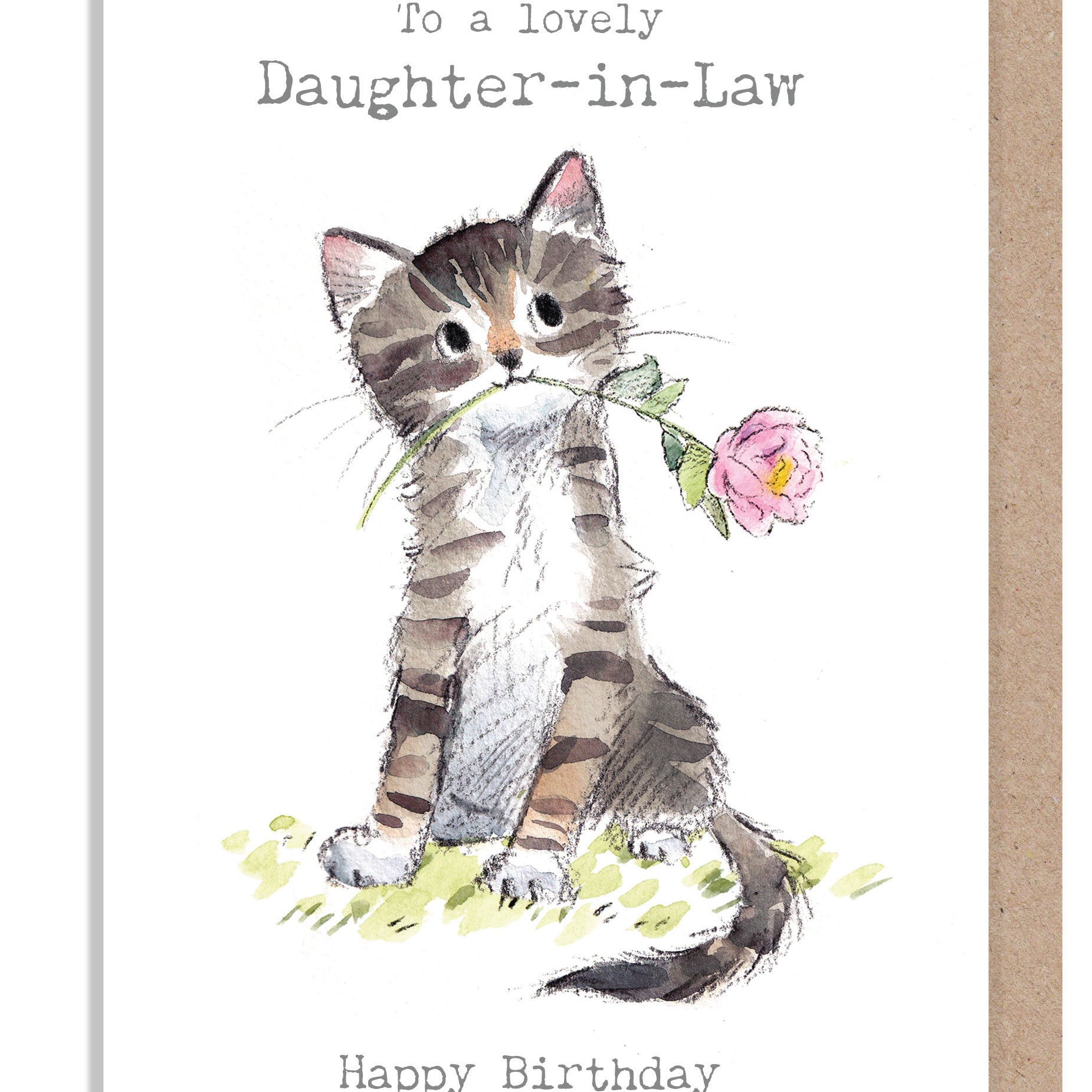 Daughter in Law Birthday Card -  Charming illustration -'Pawsitively Purrect' range. Tabby Cat - Made in UK - EPP028