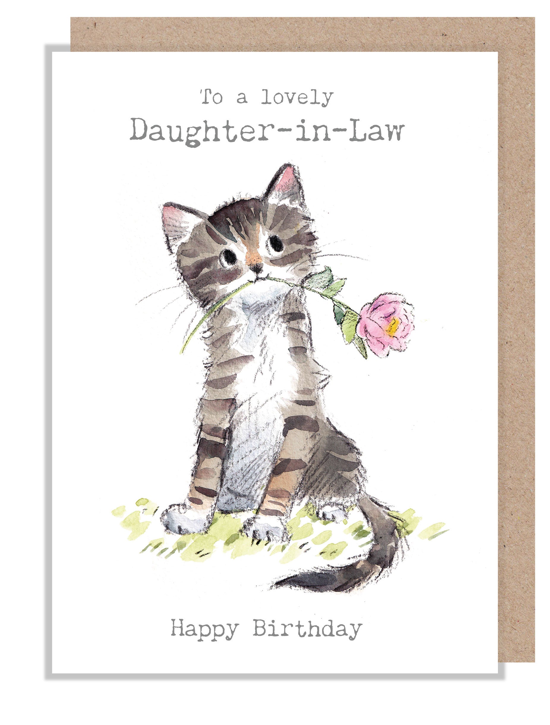 Daughter in Law Birthday Card -  Charming illustration -'Pawsitively Purrect' range. Tabby Cat - Made in UK - EPP028