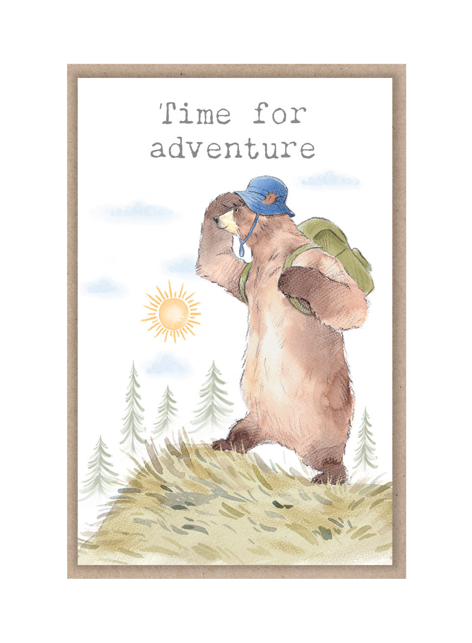 Sentiment Card - Time for Adventure - Hiking Bear on Hill