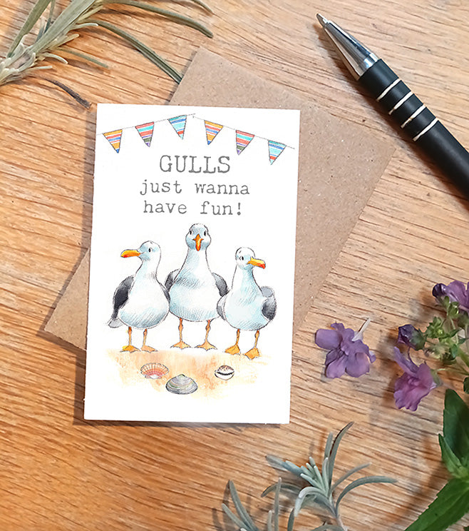Keepsake Card - Gulls Just Wanna Have Fun - Seagulls and Bunting