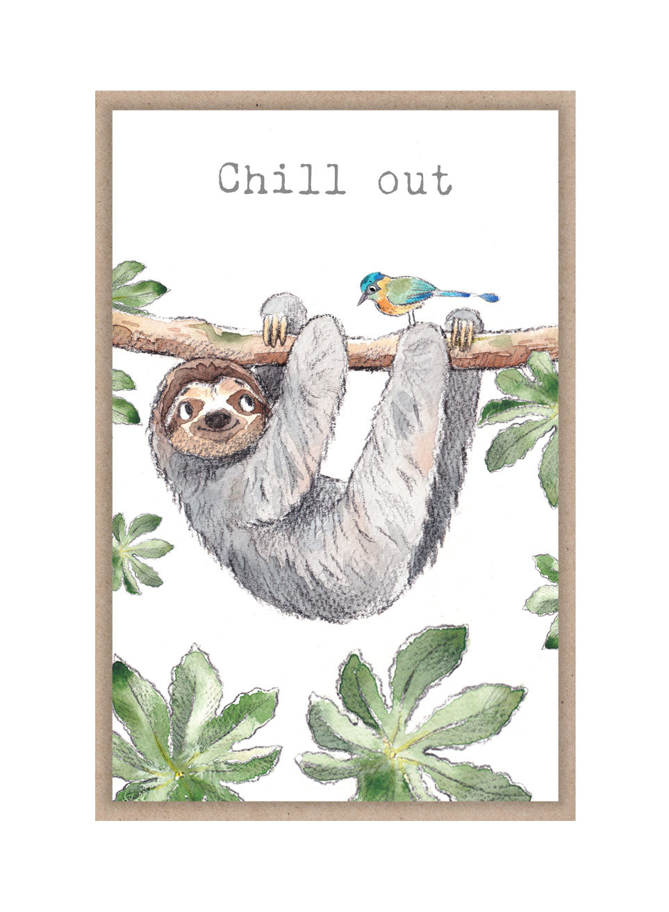 Sentiment Card - Chill Out - Sloth and Bird in Tree