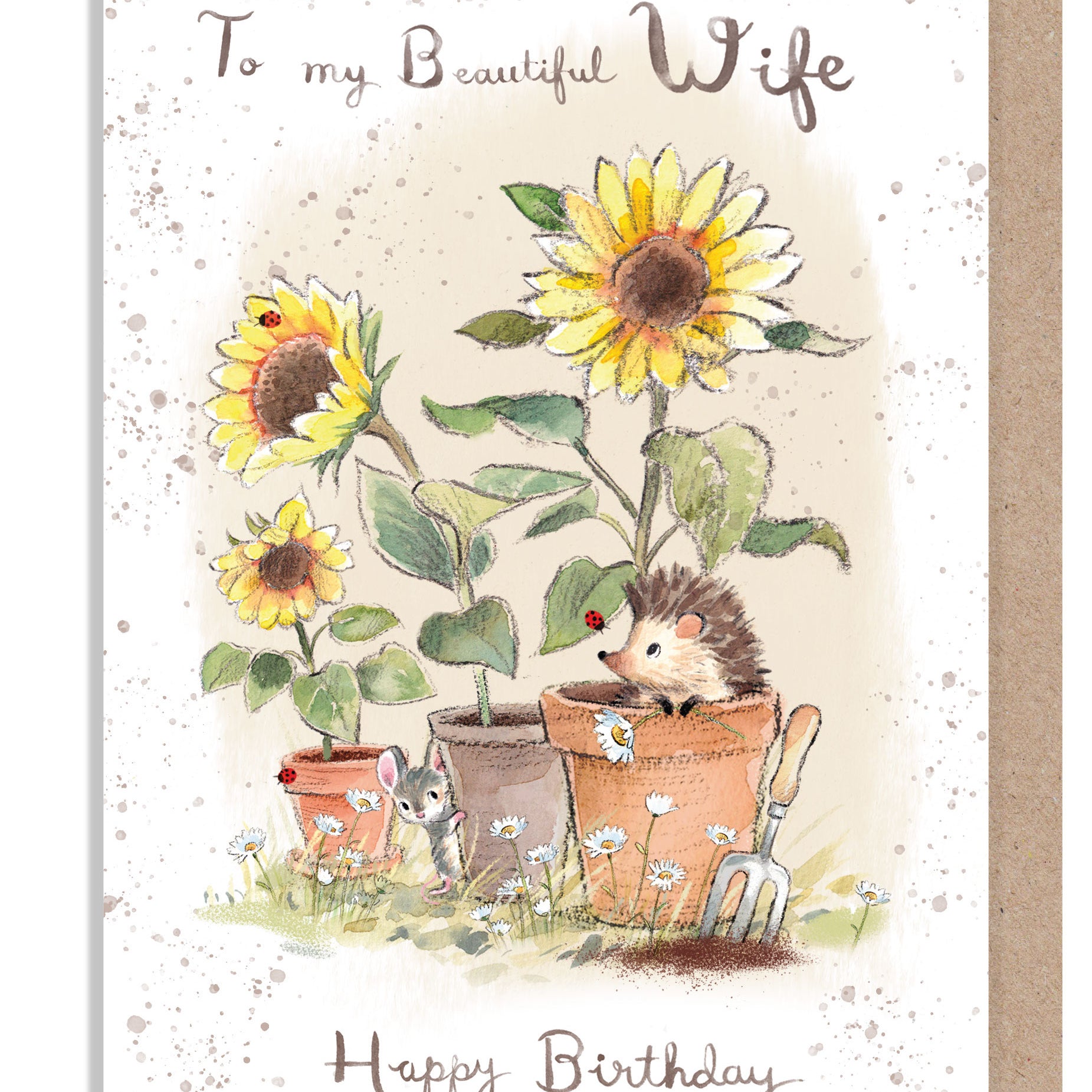 Wife Birthday Card - Quality Card -  Hedgehog with Sunflowers - 'Morris and Maude' range -  MME013