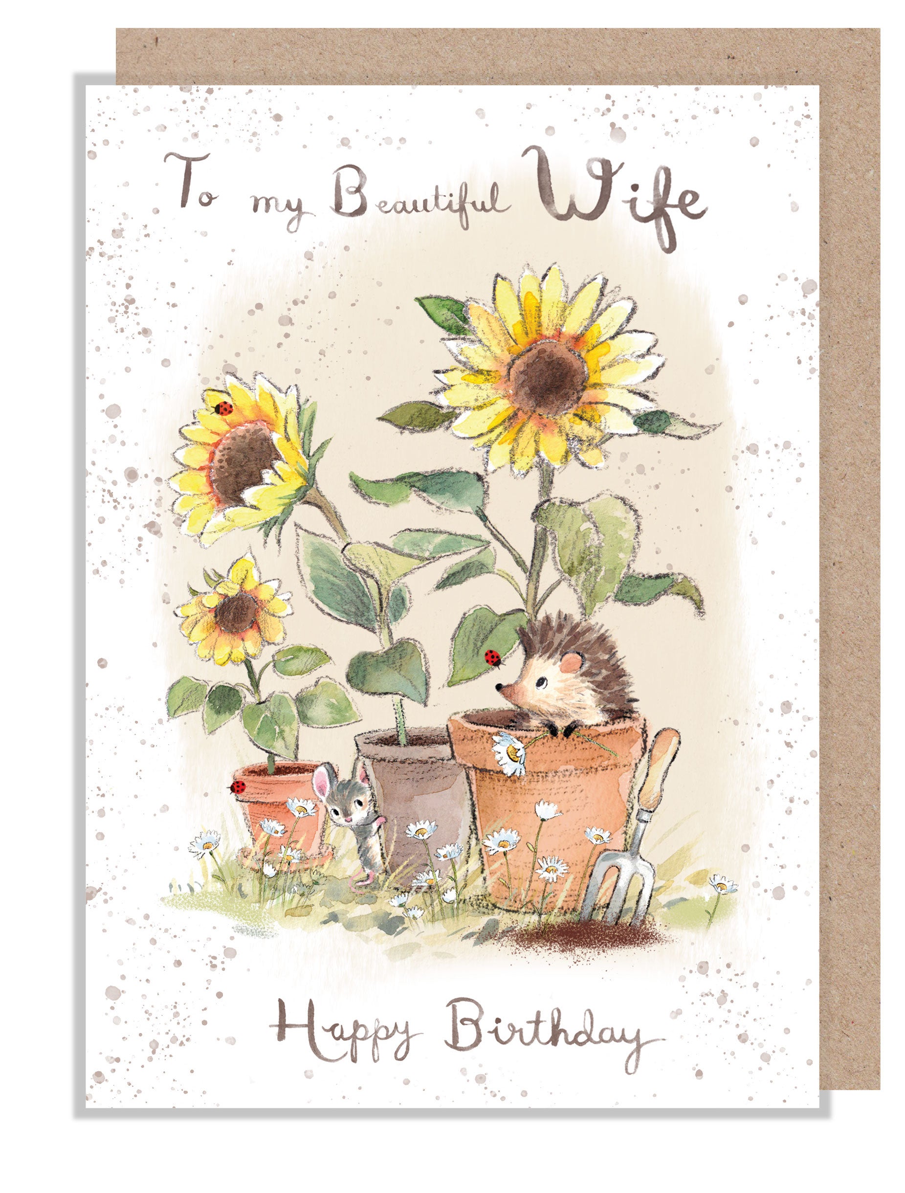 Wife Birthday Card - Quality Card -  Hedgehog with Sunflowers - 'Morris and Maude' range -  MME013