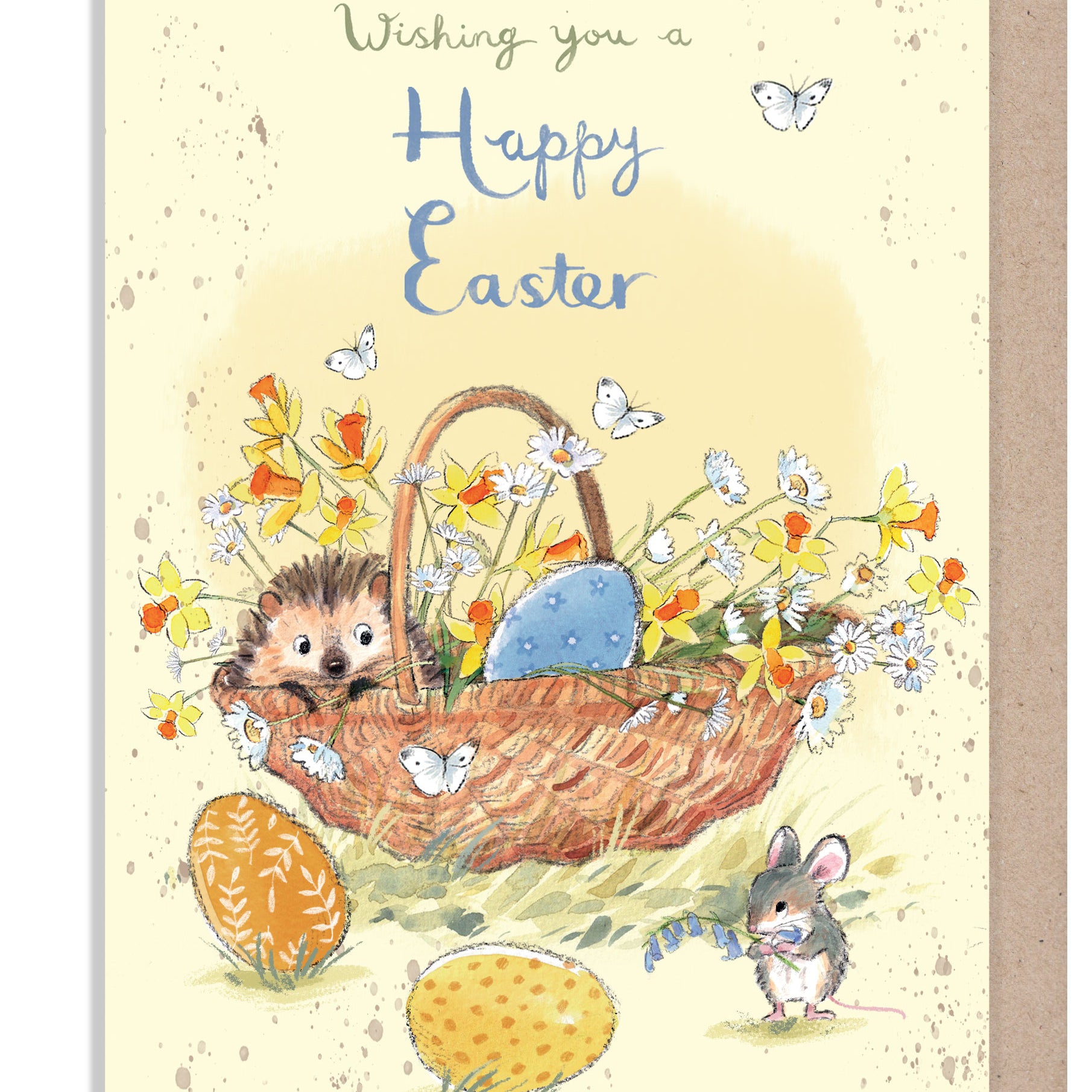 Easter Card - Quality Card - Hedgehog in flower basket - 'Morris and Maude' range -  MMEASTER01