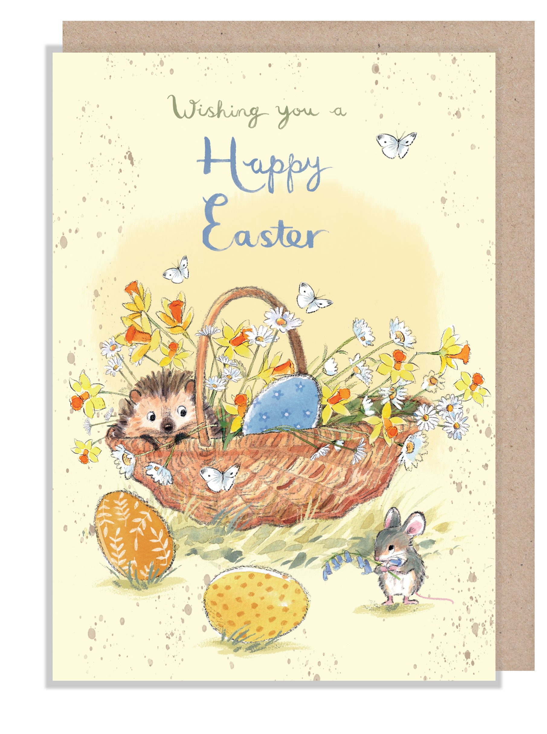 Easter Card - Quality Card - Hedgehog in flower basket - 'Morris and Maude' range -  MMEASTER01