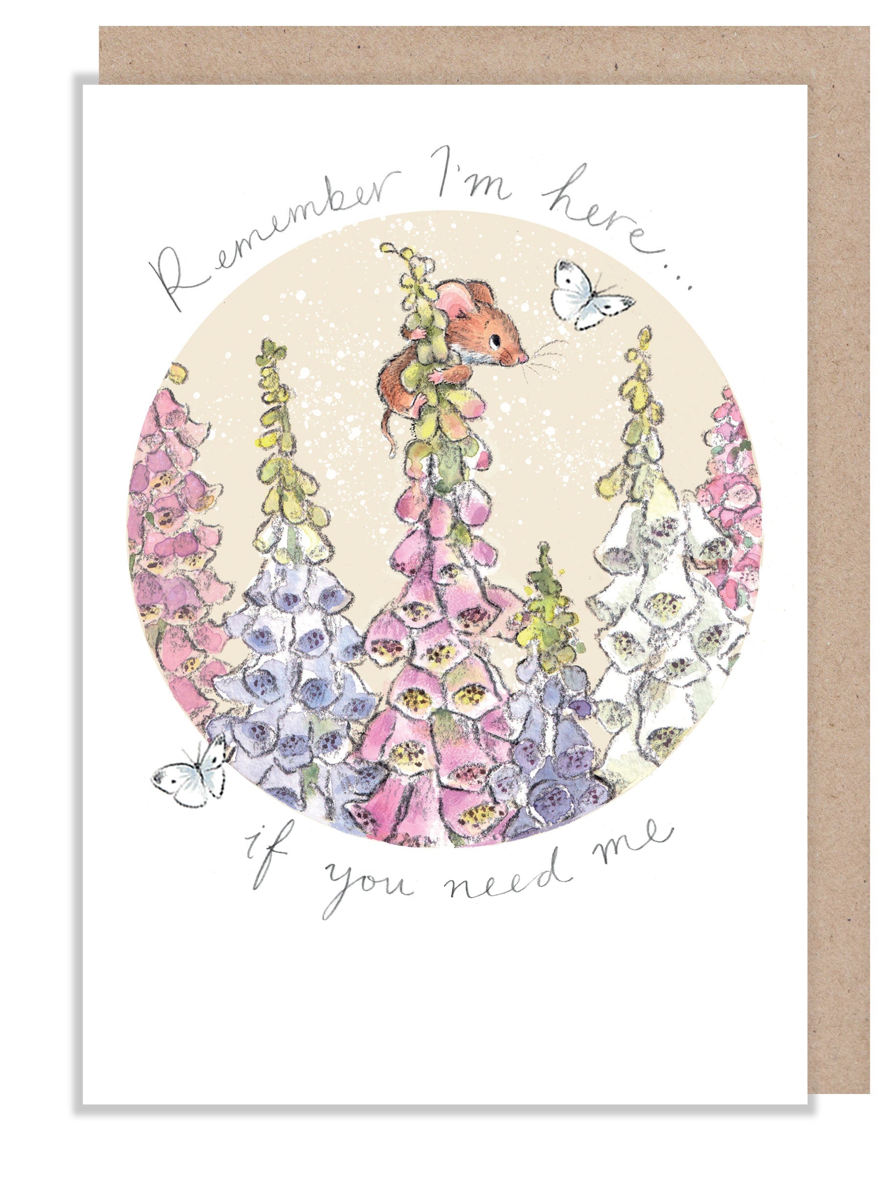 Greeting Card - Remember I'm Here - Mouse and Foxgloves