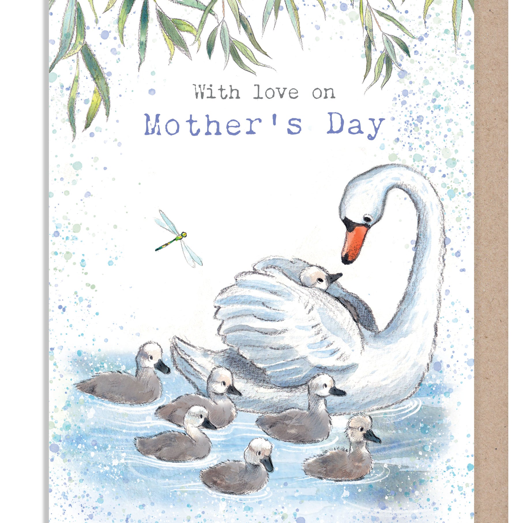 Mothers Day Card -Swan and Cygnets  illustration - 'Down by the river'  range - Made in UK -  RIVMD01