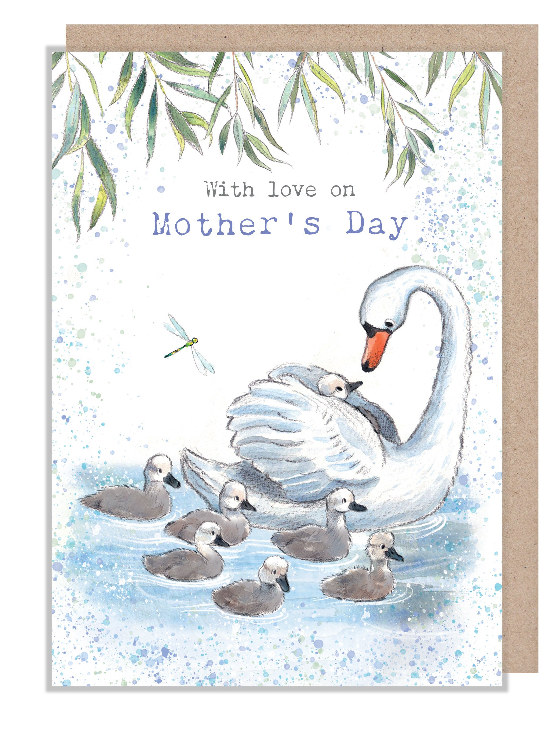 Mothers Day Card -Swan and Cygnets  illustration - 'Down by the river'  range - Made in UK -  RIVMD01