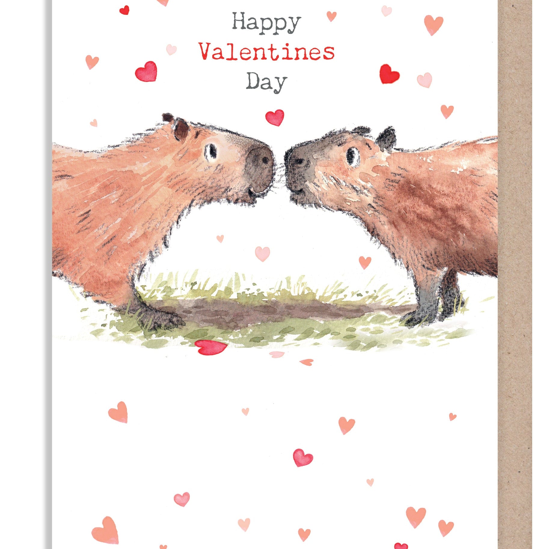 Greeting Card - Happy Valentines Day - 2 Capybaras with Hearts