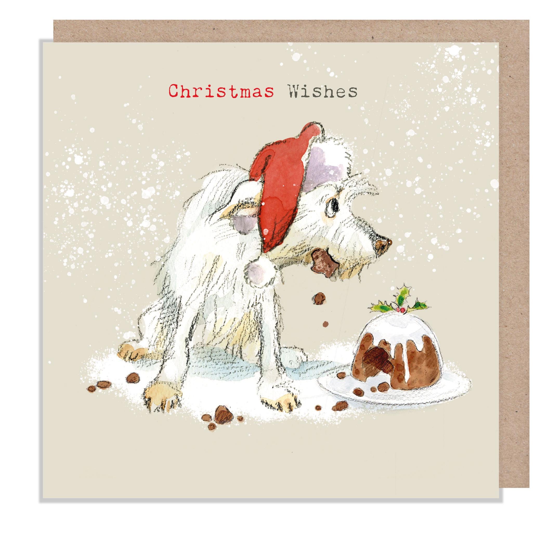 Dog Christmas Card - Christmas Wishes - Quality Christmas Card - Charming illustration - 'Absolutely barking' range - Made in UK -  ABX121