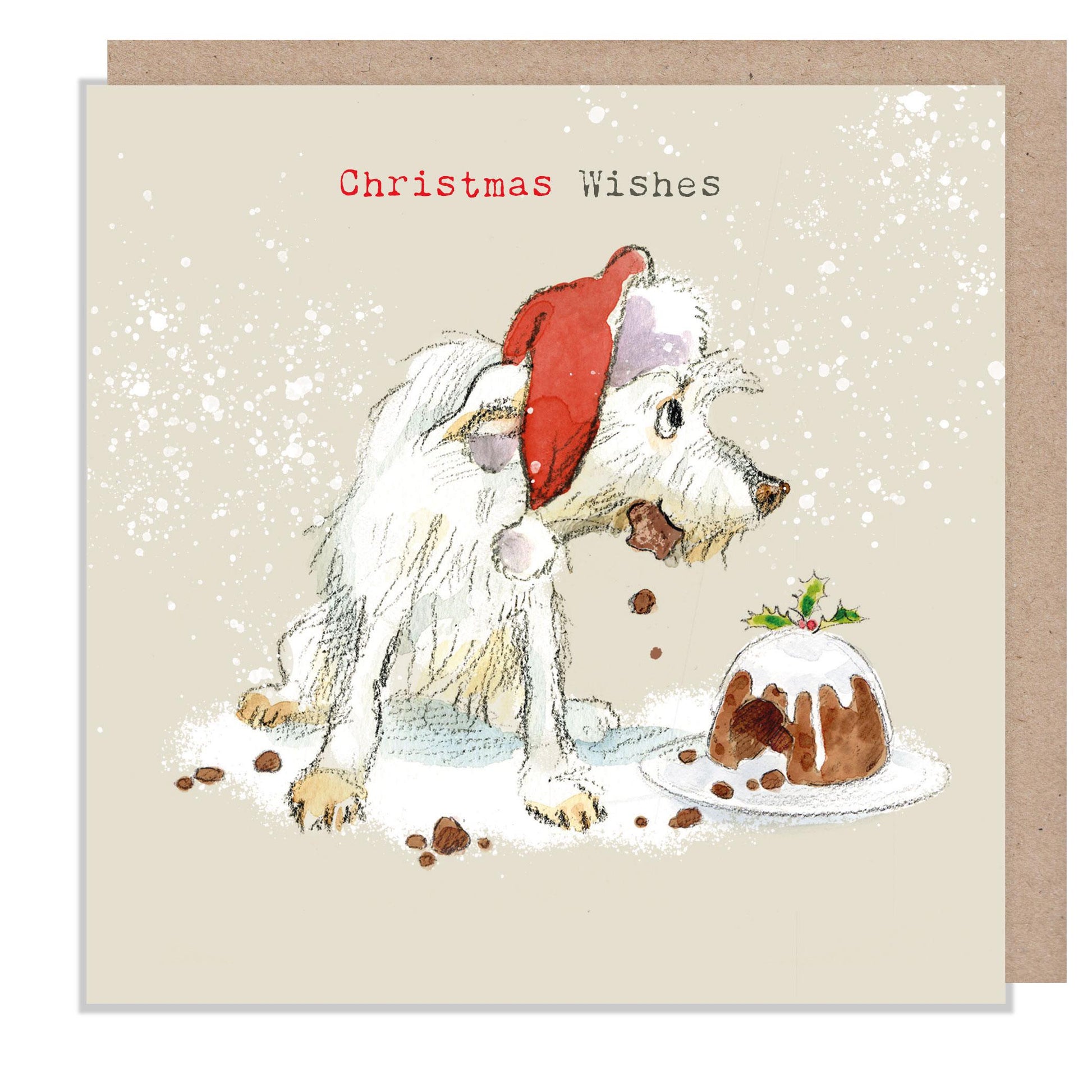 Dog Christmas Card - Christmas Wishes - Quality Christmas Card - Charming illustration - 'Absolutely barking' range - Made in UK -  ABX121