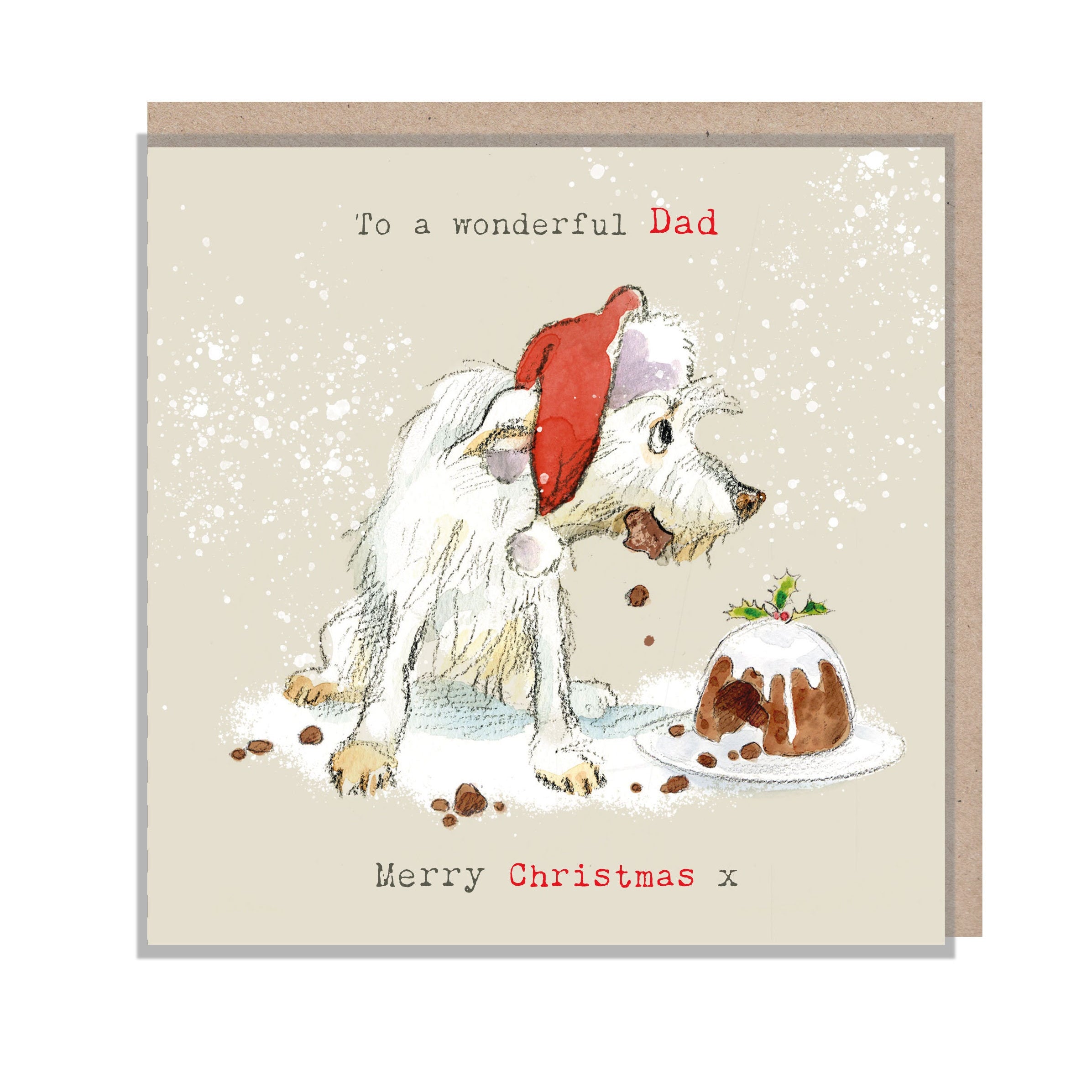 Dad Christmas Card - Quality Christmas Card - Charming illustration - 'Absolutely Barking' range - Wonderful Dad - Made in UK -  ABX0101
