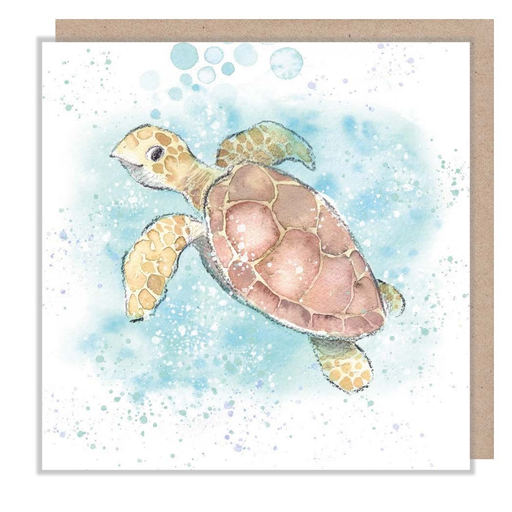 Sea Turtle Greeting Card: 'By the Seashore' Illustration