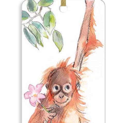 Bookmark with Ribbon - Orangutan with pink flower Illustration BM06