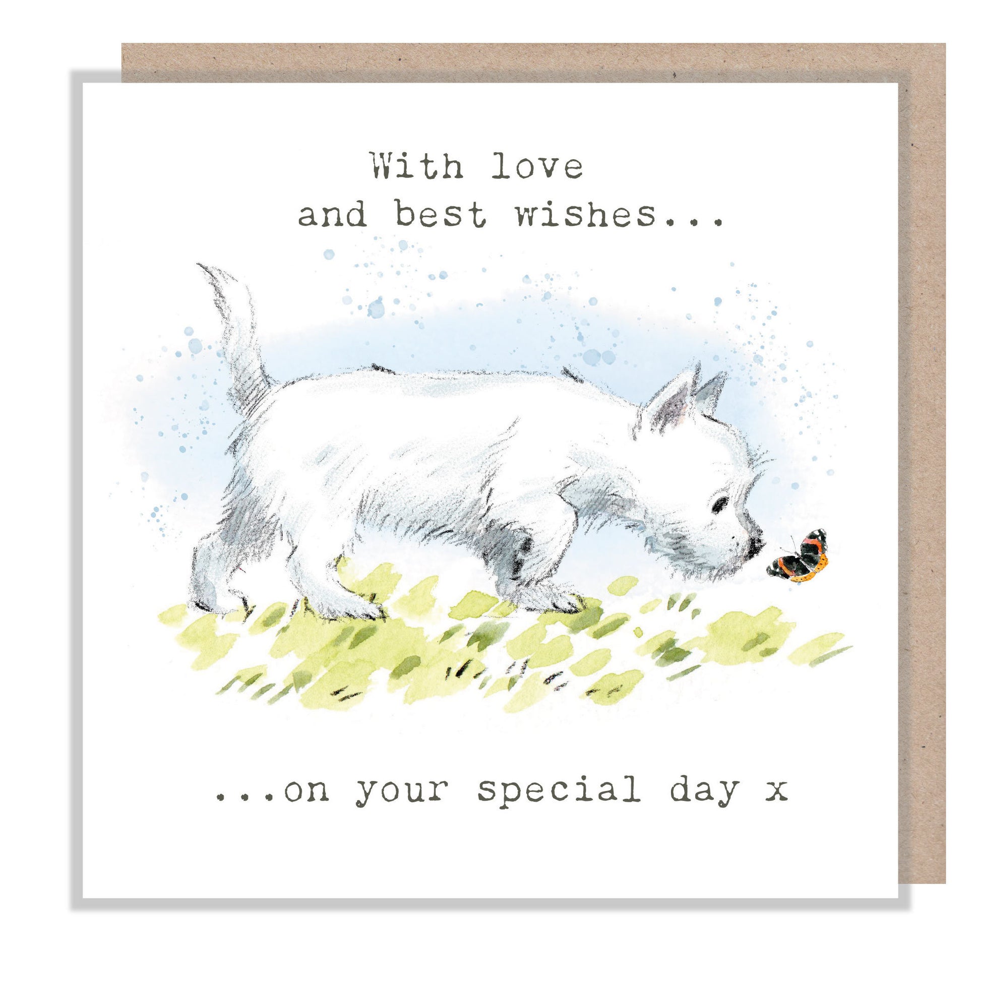 With love and Best Wishes -Quality Greeting Card - Charming illustration - 'Absolutely barking' range - Westie - Made in UK -  ABE062