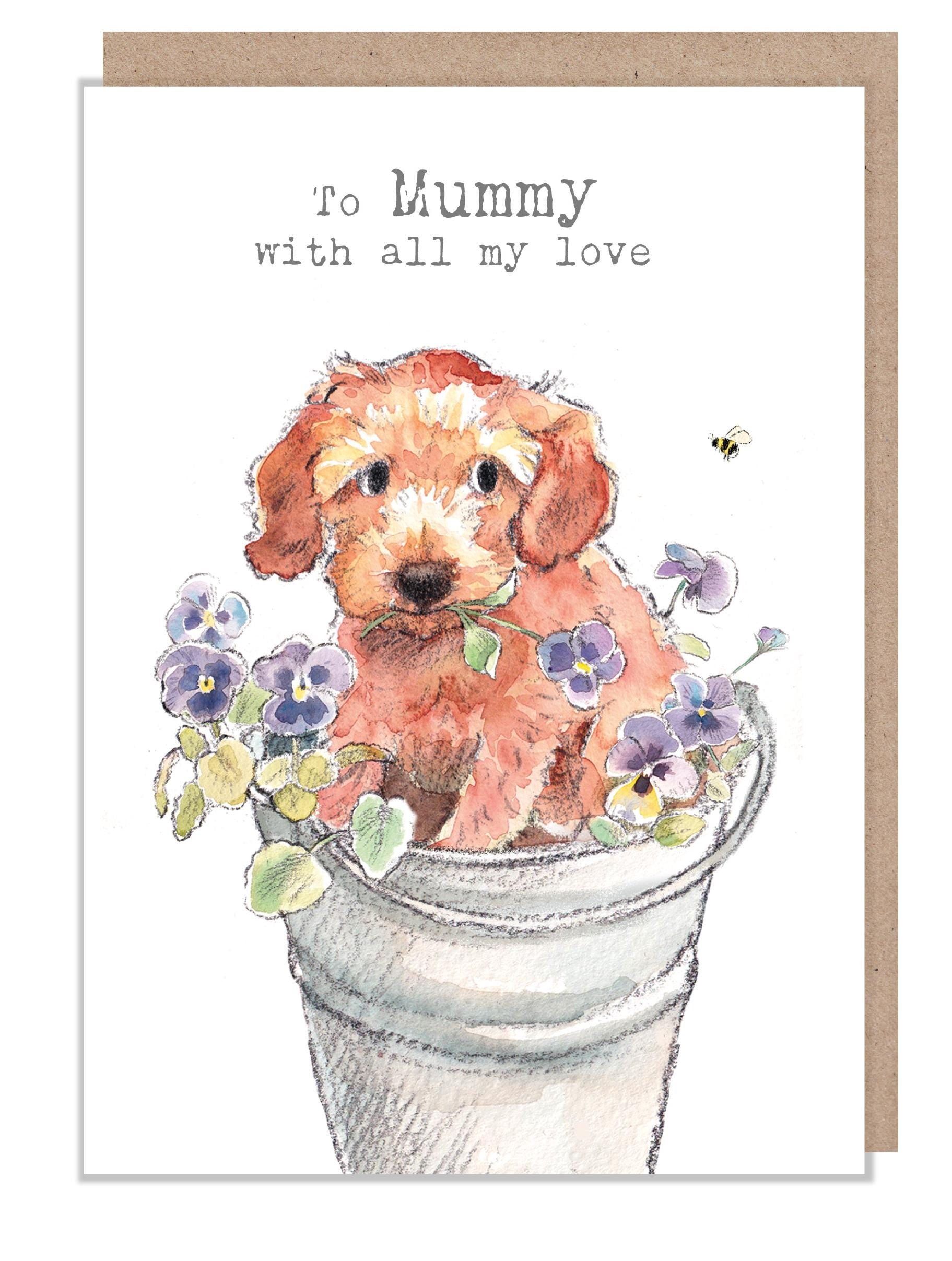 Mummy Card  - Quality Greeting Card - Charming illustration - 'Absolutely barking' range - Cute puppy - Made in UK - ABE109
