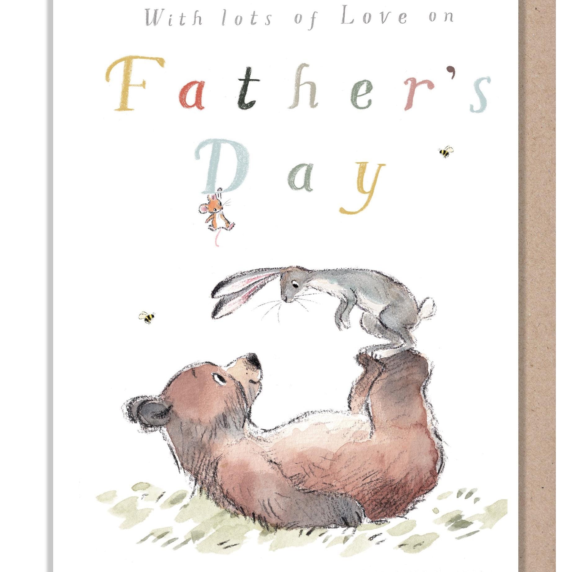 Fathers day Card - Hare standing on Bears feet - BHMFD01