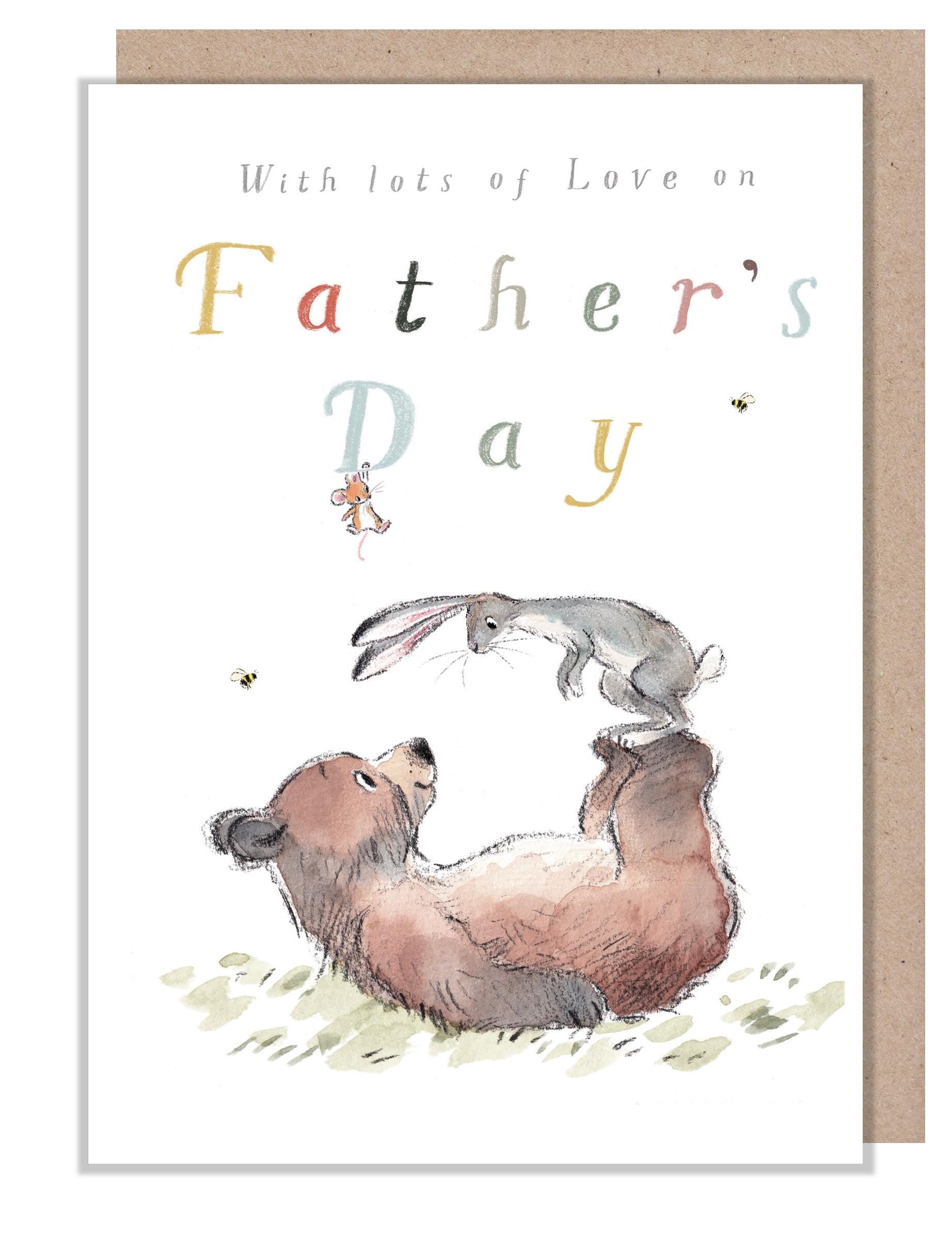 Fathers day Card - Hare standing on Bears feet - BHMFD01