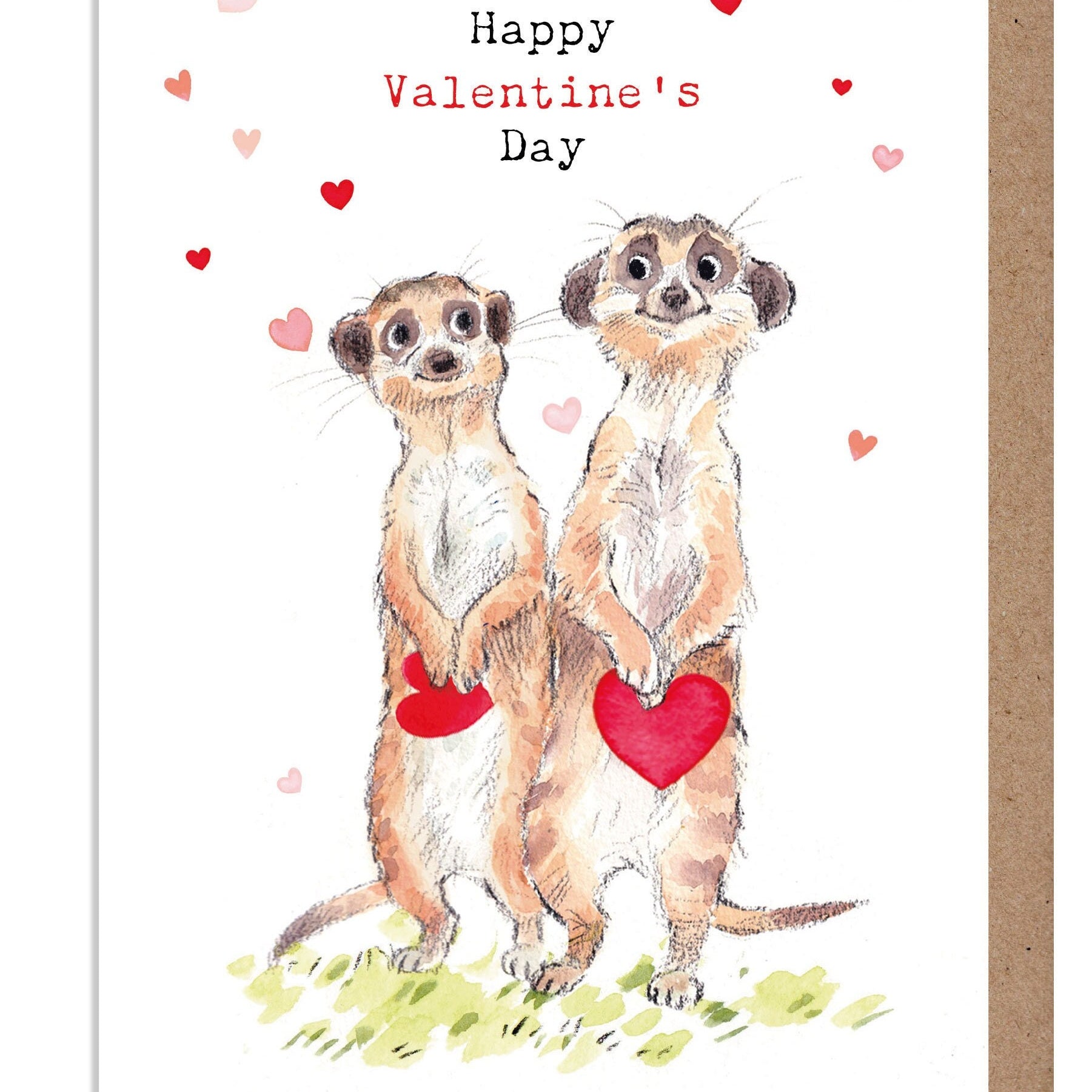 Valentines Card - Meercats - Charming illustration - 'Wonderfully Wild'  range - Made in UK -  WWVAL01