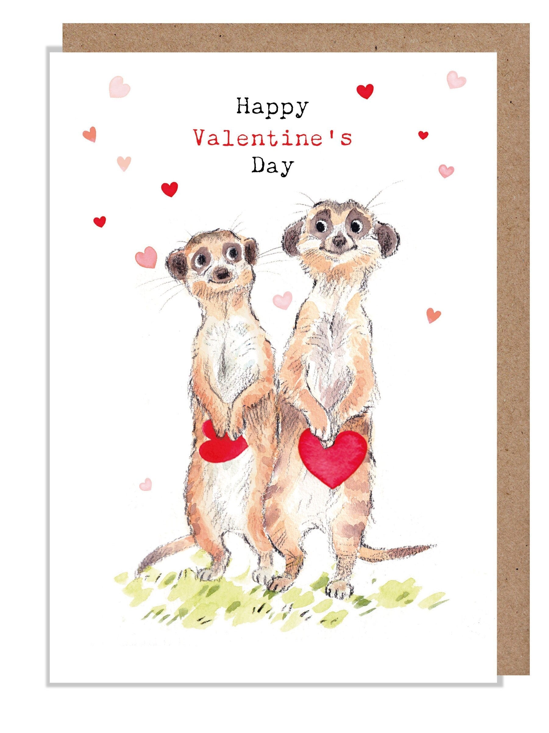 Valentines Card - Meercats - Charming illustration - 'Wonderfully Wild'  range - Made in UK -  WWVAL01