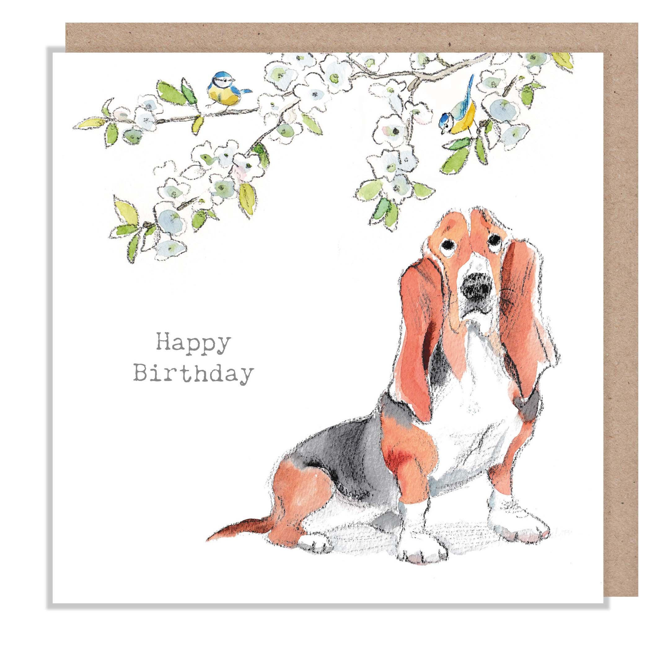 Basset Hound Birthday Card: Charming Dog Illustration