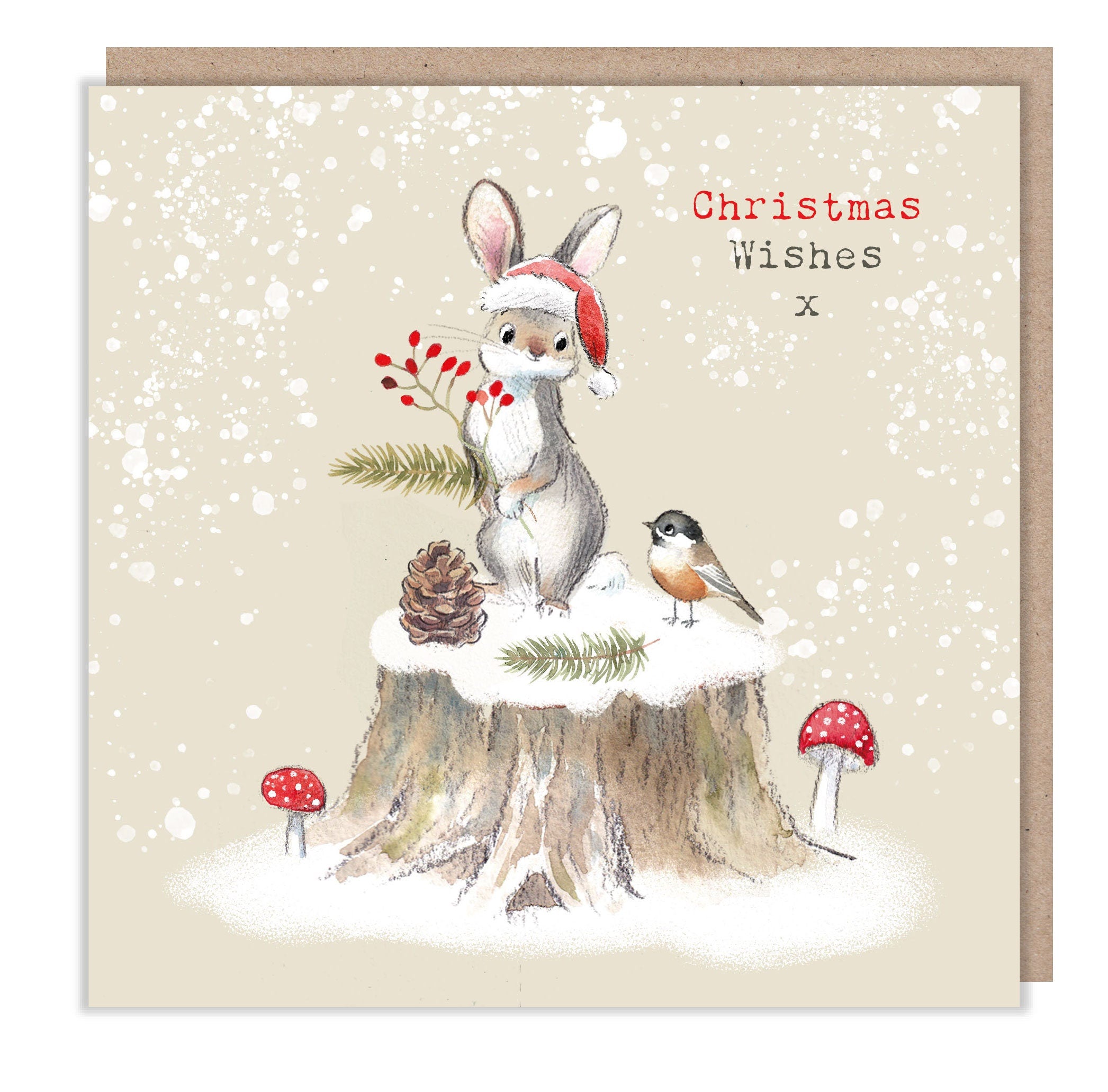 Quality Christmas Card - Charming Rabbit illustration - 'Bucklebury wood' range- Made in UK -  BWX01