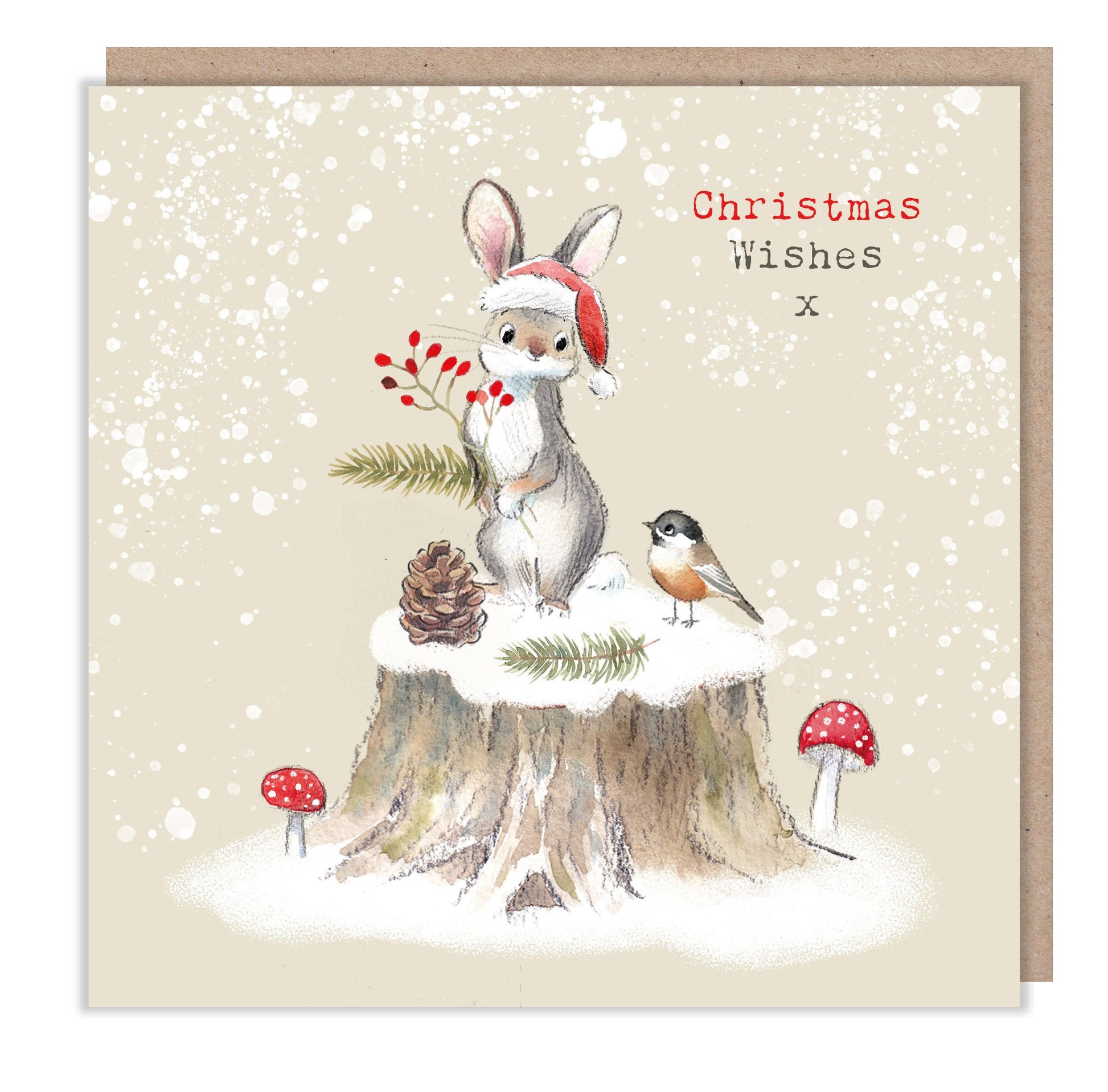 Quality Christmas Card - Charming Rabbit illustration - 'Bucklebury wood' range- Made in UK -  BWX01