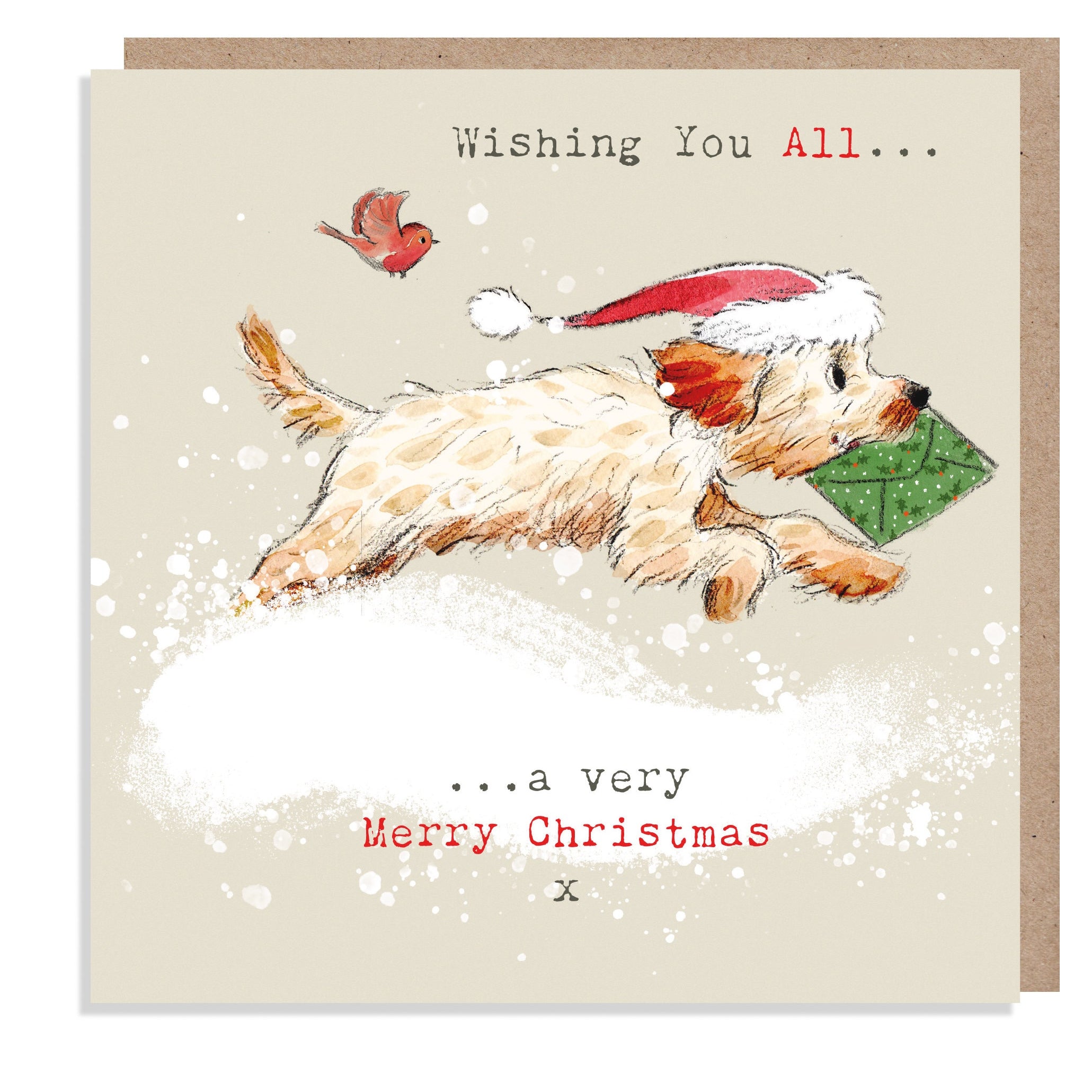 To you all.. Christmas Card - Quality Christmas Card - 'Absolutely barking' range- Cockerpoo/Labradoodle illustration - Made in UK -  ABX012