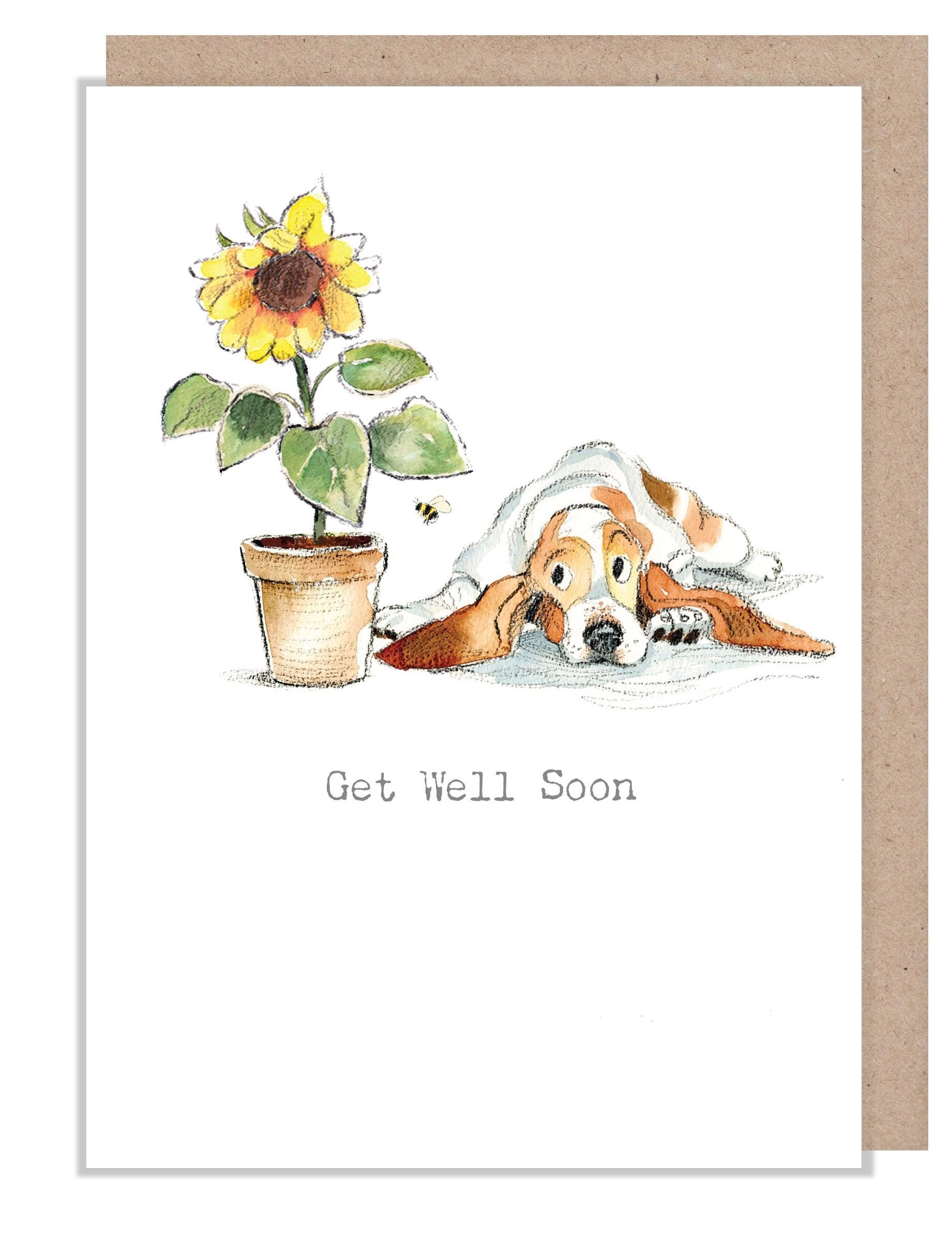 Get well Soon Card - Basset hound Illustration - absolutely barking range - ABE118
