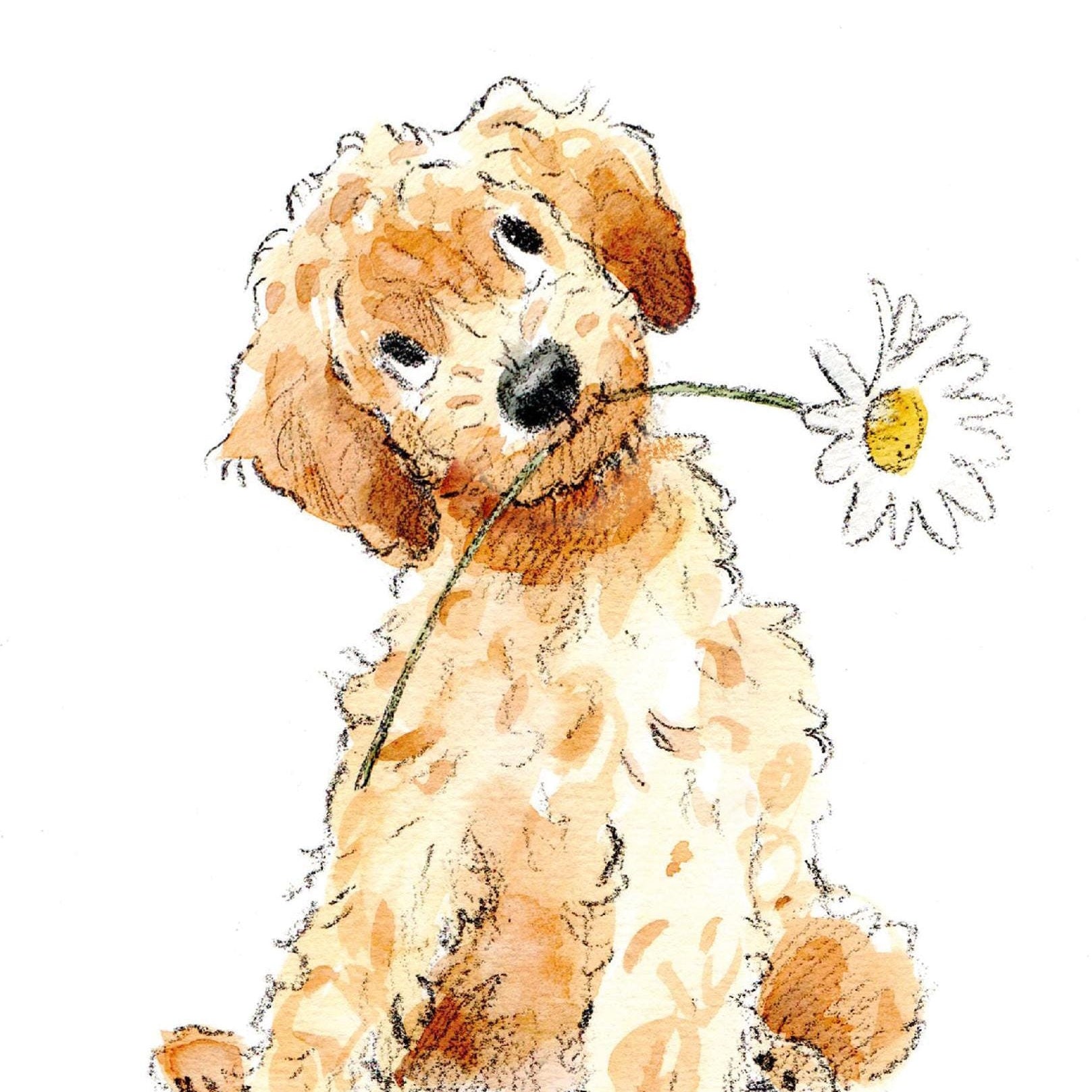 Giant Happy Birthday Card: Puppy with Flower Illustration (A4) - XL08