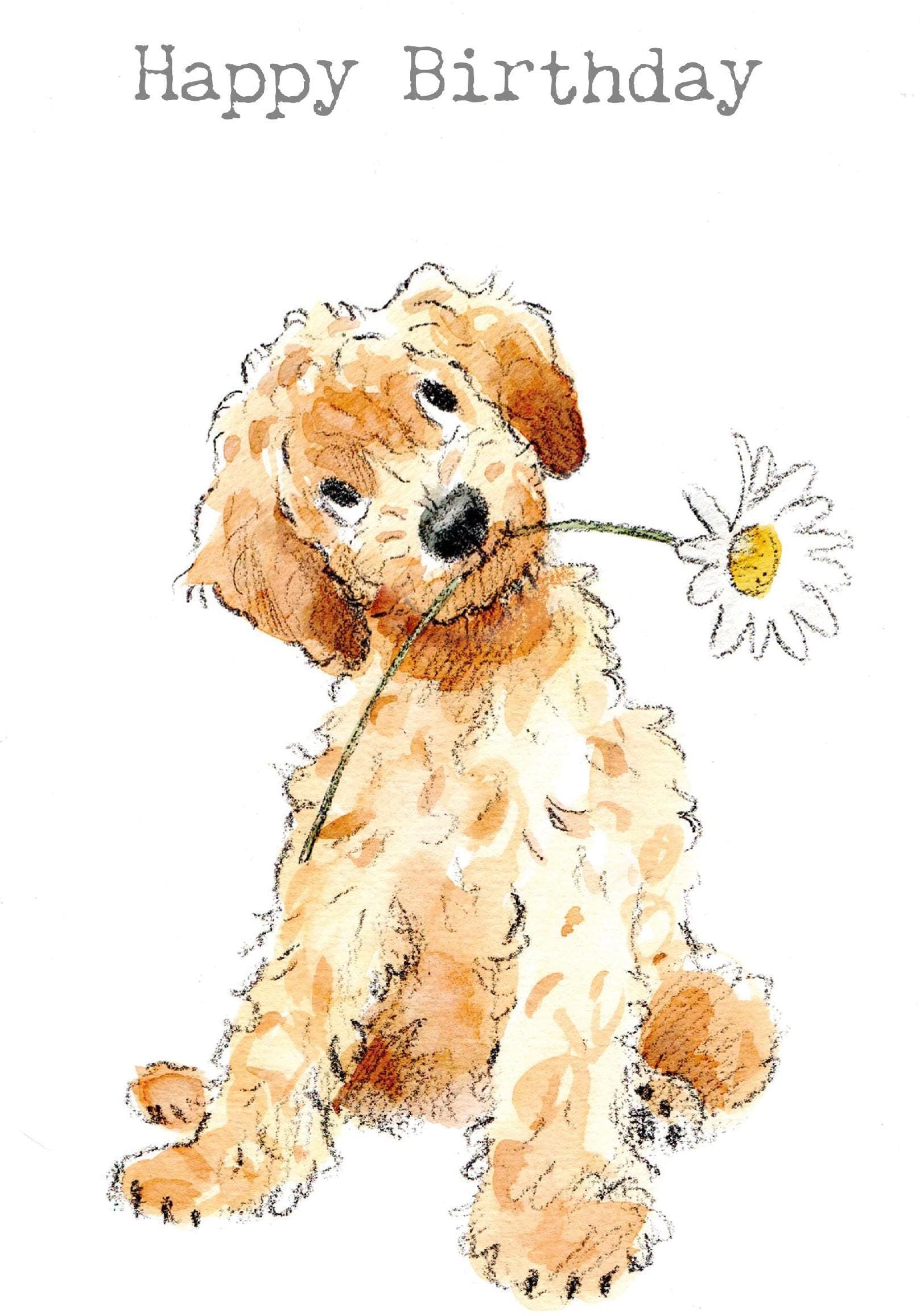 Giant Happy Birthday Card: Puppy with Flower Illustration (A4) - XL08