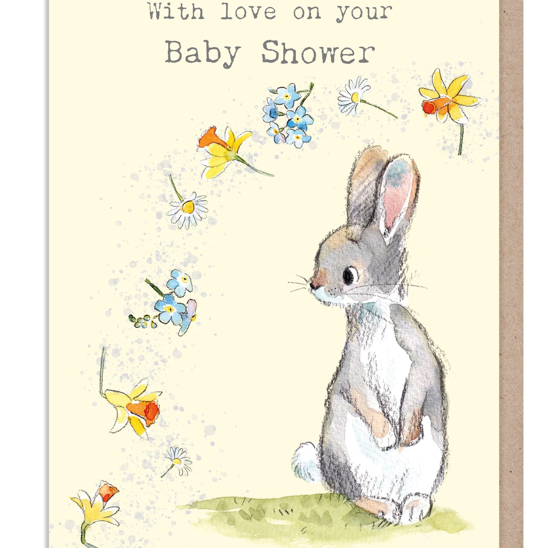 Baby shower card - Cute Rabbit with Flowers Illustration - BWE042