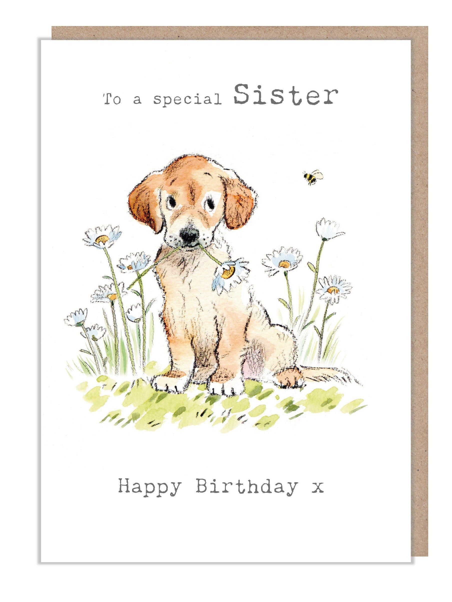 Sister Birthday Card - Golden Labrador with Daisies Illustrations ABE074