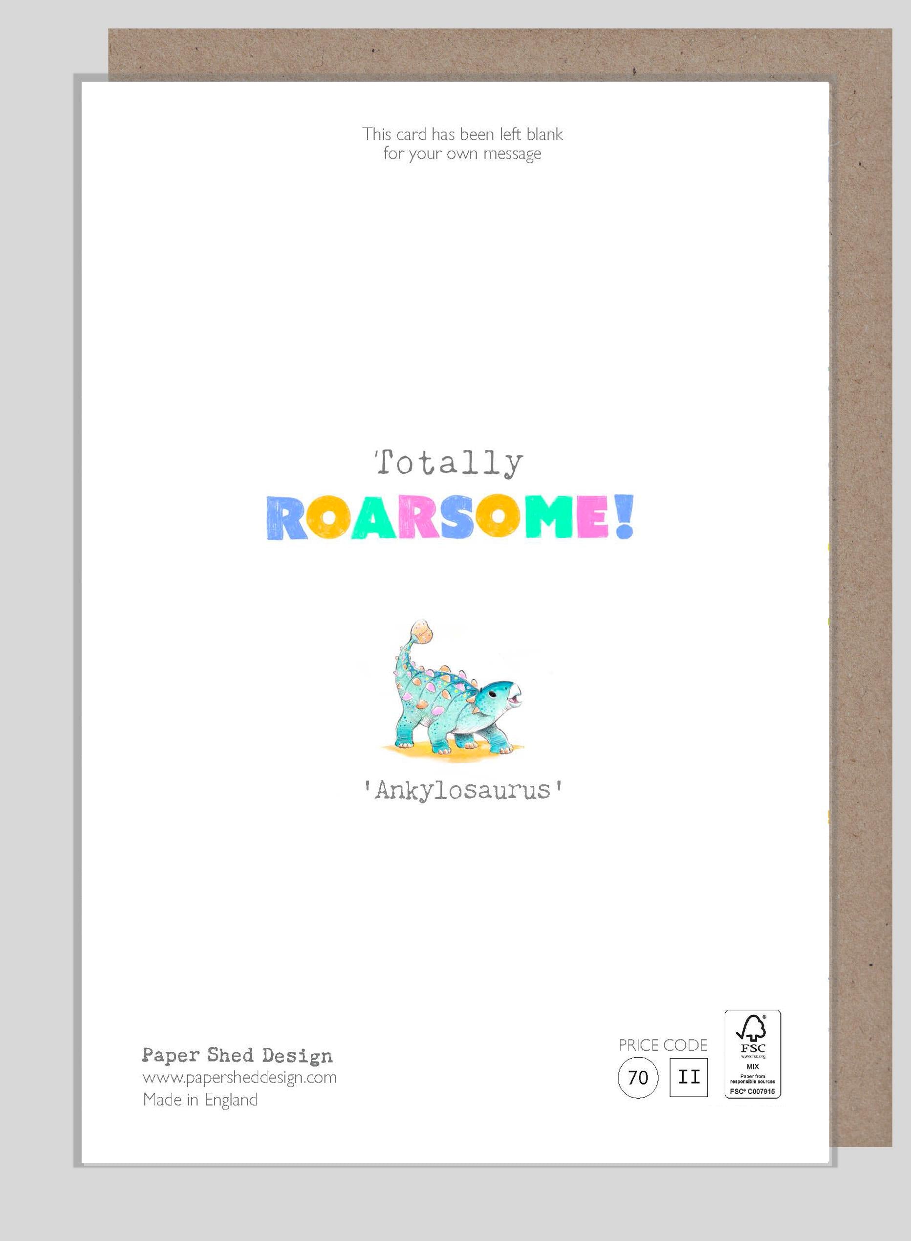 Kids Birthday Card - Age 6 - 'Totally Roarsome' range - Cute Dinosaur illustration - Ankylosaurus - TR06