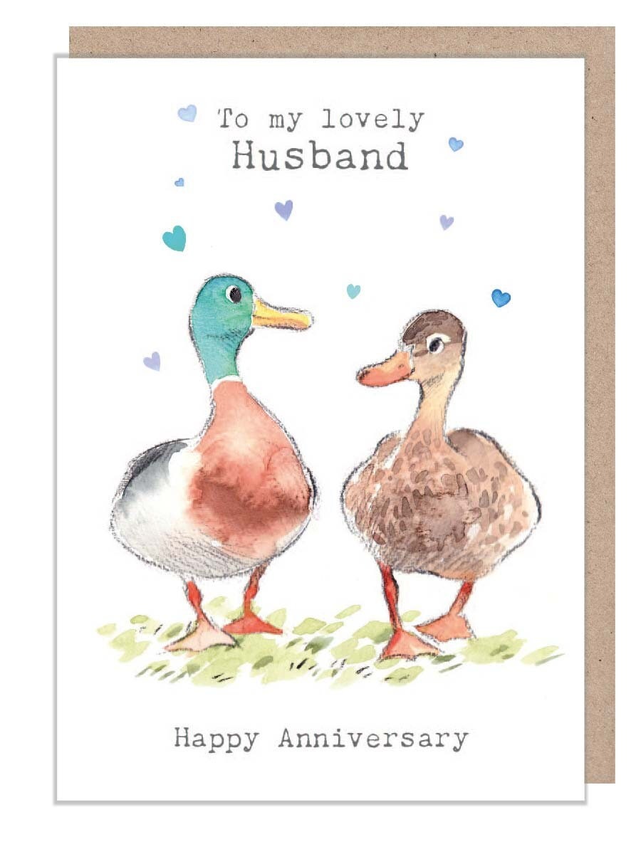 Husband Anniversary - Quality greeting Card - Mallard illustration - 'Down by the river' range - made in UK  - RIV010