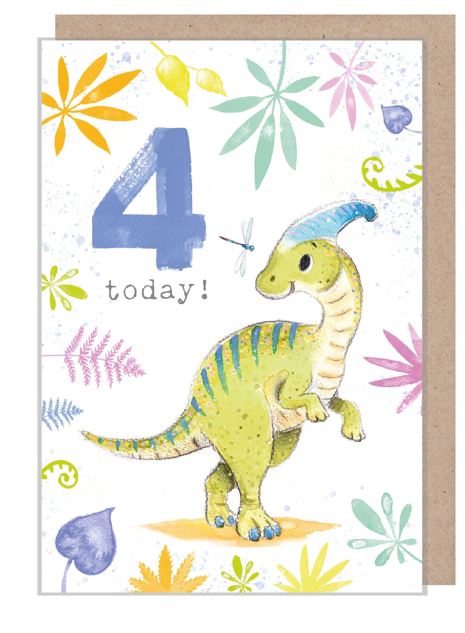 Kids Birthday Card - Age 4 - 'Totally Roarsome' range - Cute Dinosaur illustration - Parasauralophus - TR04