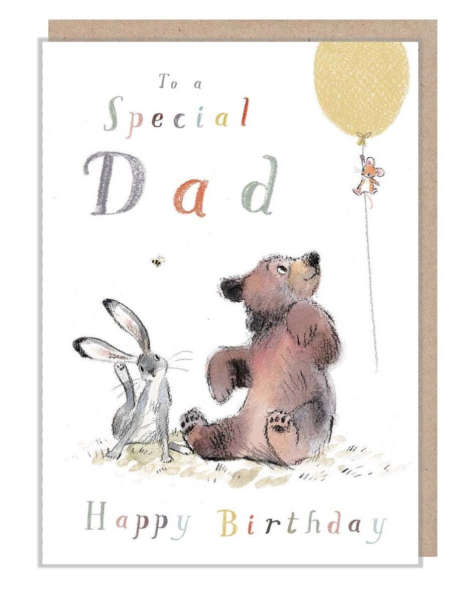 Dad Birthday - Quality Greeting Card, 'the Bear, the Hare, and the Mouse' , heart warming Illustrations, made in UK, no plastic, BHME021