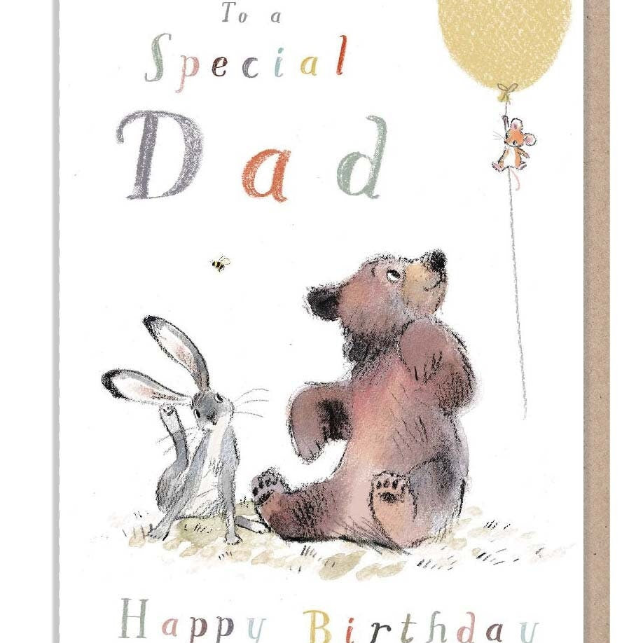 Dad Birthday - Quality Greeting Card, 'the Bear, the Hare, and the Mouse' , heart warming Illustrations, made in UK, no plastic, BHME021