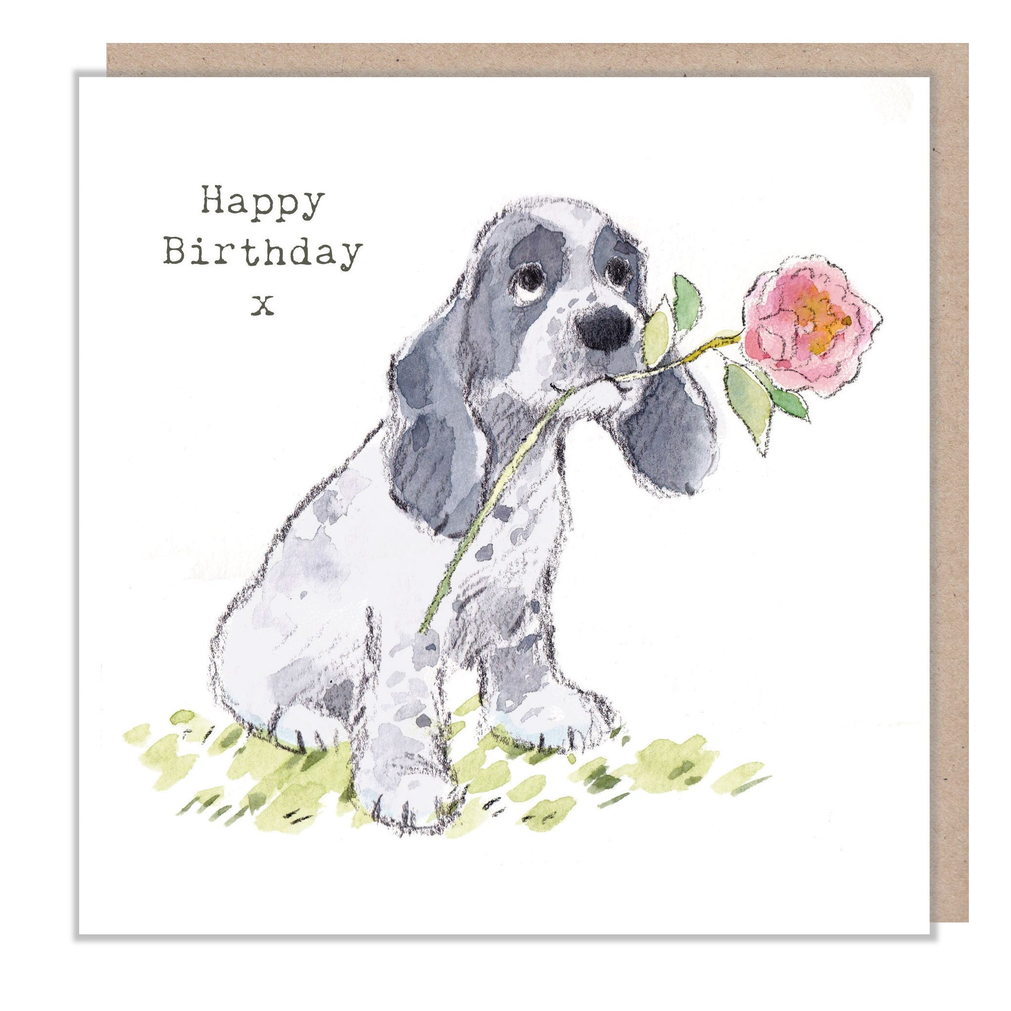 Dog Birthday Card - Quality Greeting Card - Charming illustration - 'Absolutely barking' range - Cocker Spaniel - Made in UK -  ABE050