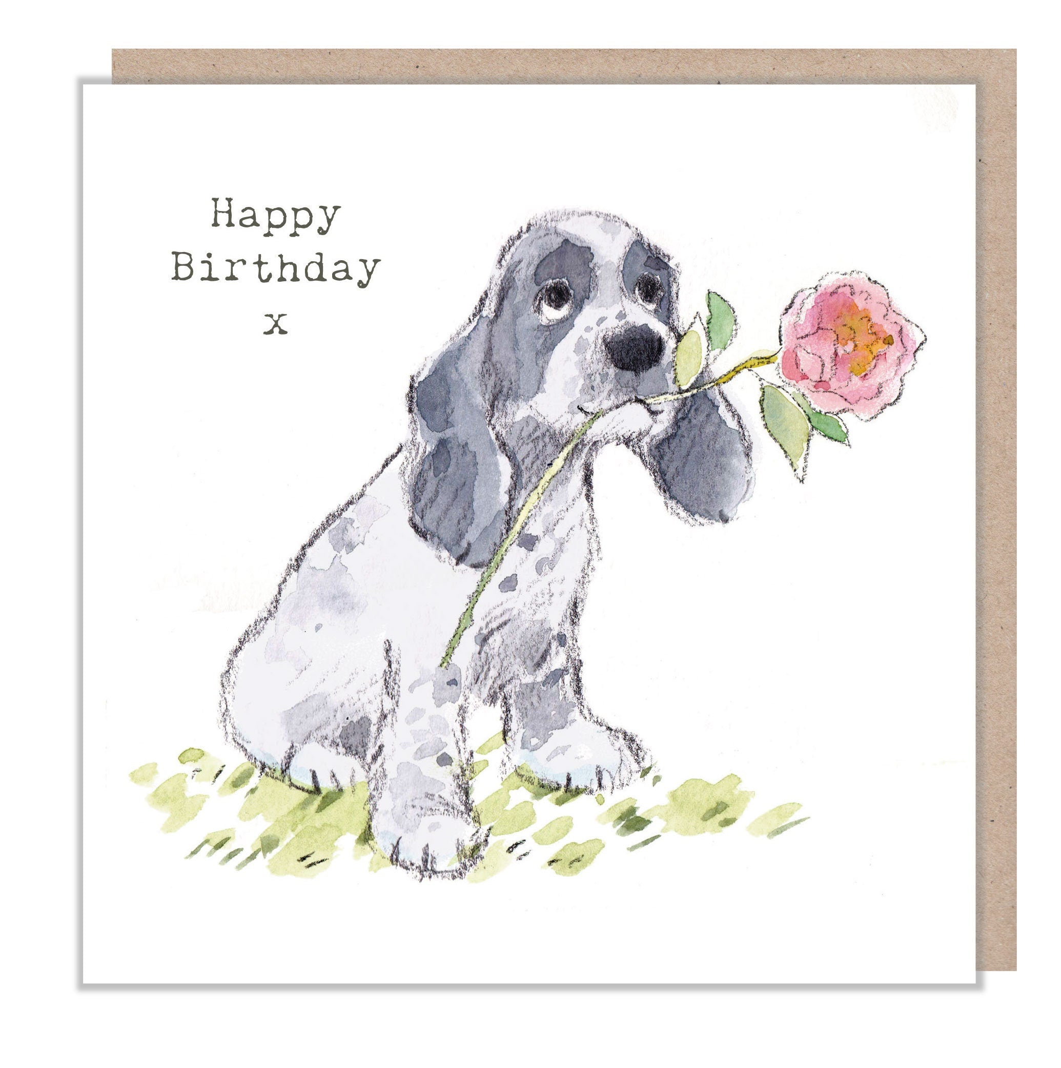 Dog Birthday Card - Quality Greeting Card - Charming illustration - 'Absolutely barking' range - Cocker Spaniel - Made in UK -  ABE050
