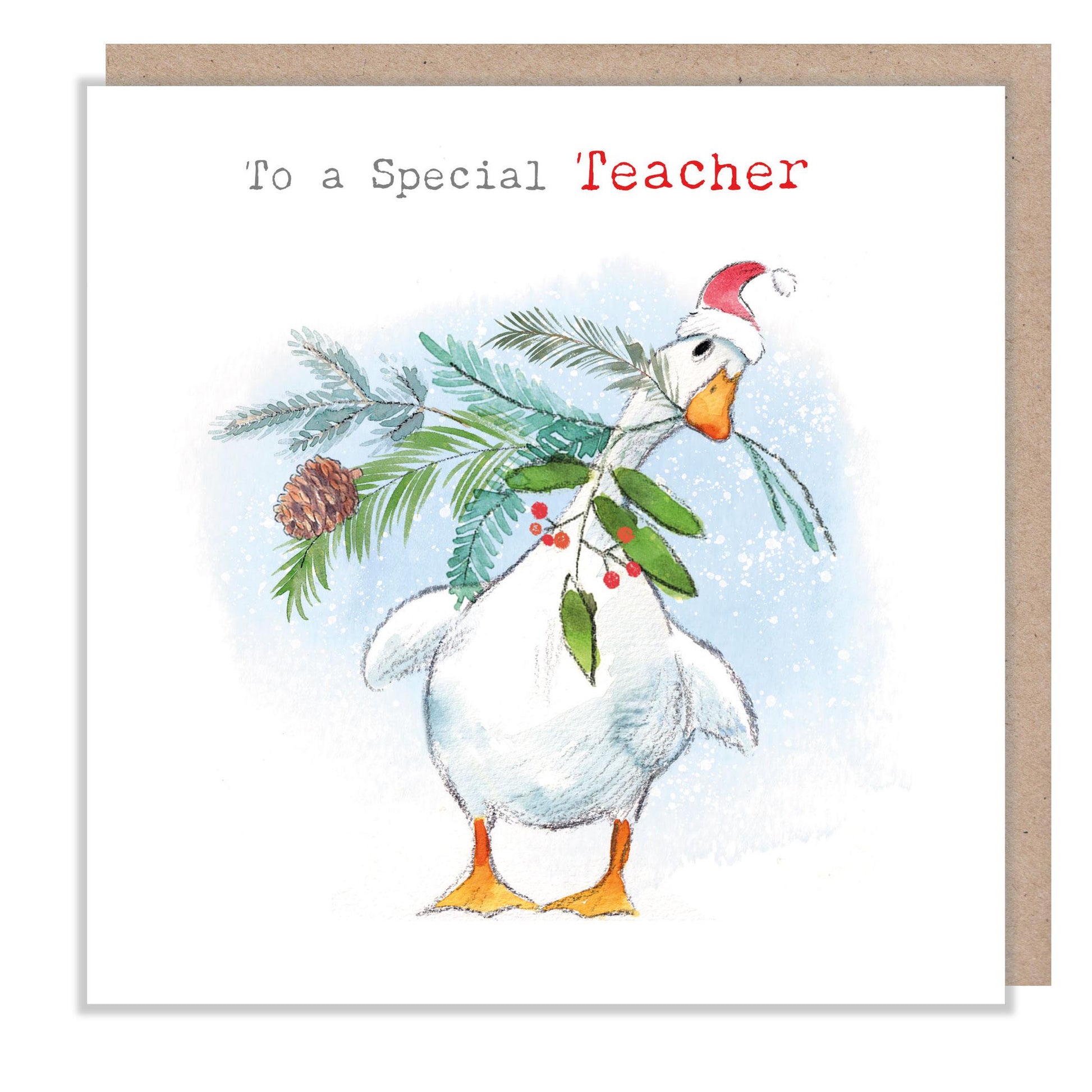 Duck Christmas Card for Teacher: UK Made Foliage Illustration