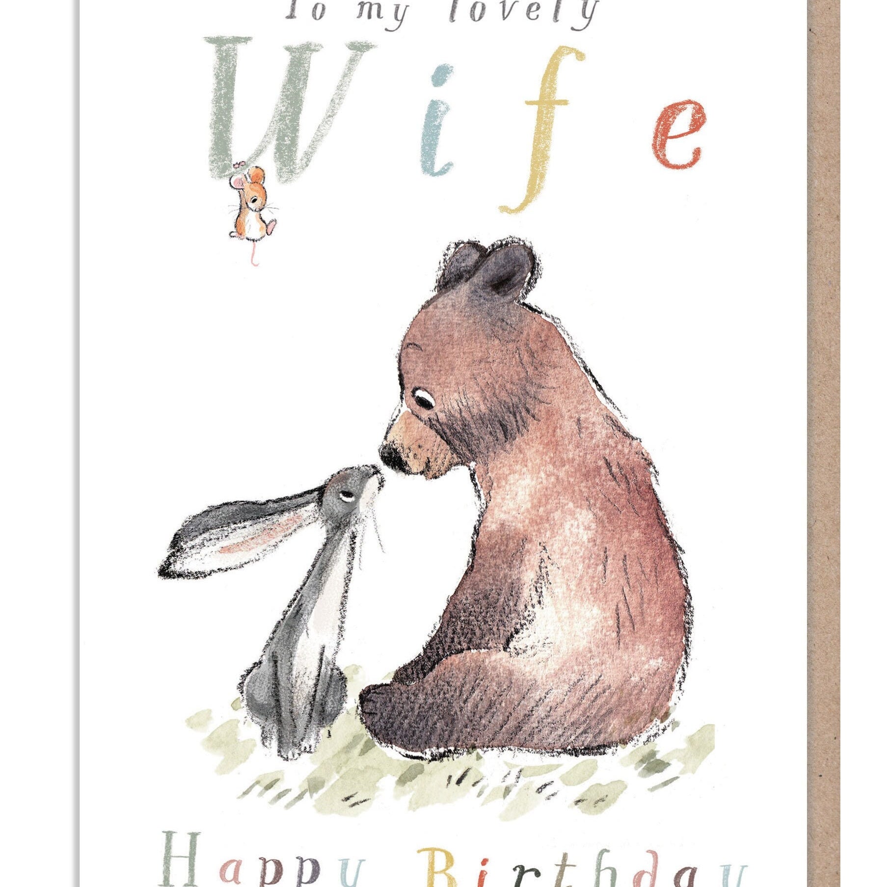Wife Birthday Card, 'The Bear the Hare and the Mouse' range BHME013