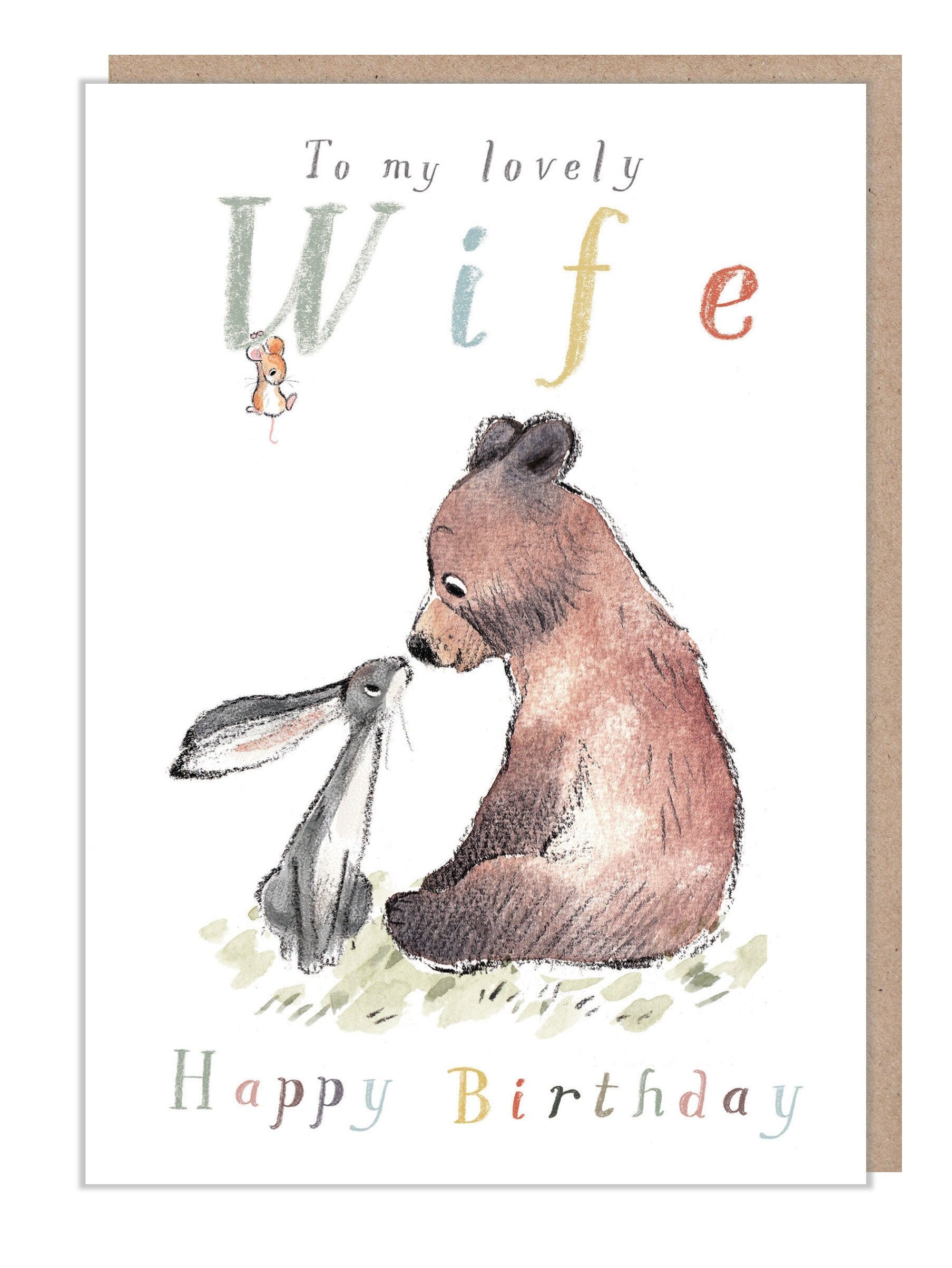 Wife Birthday Card, 'The Bear the Hare and the Mouse' range BHME013