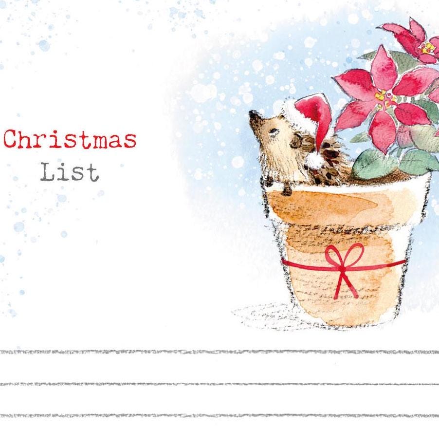 Christmas Notepad - A6 size - Christmas List - charming Hedgehog Illustration - made in the UK - XNOTE04