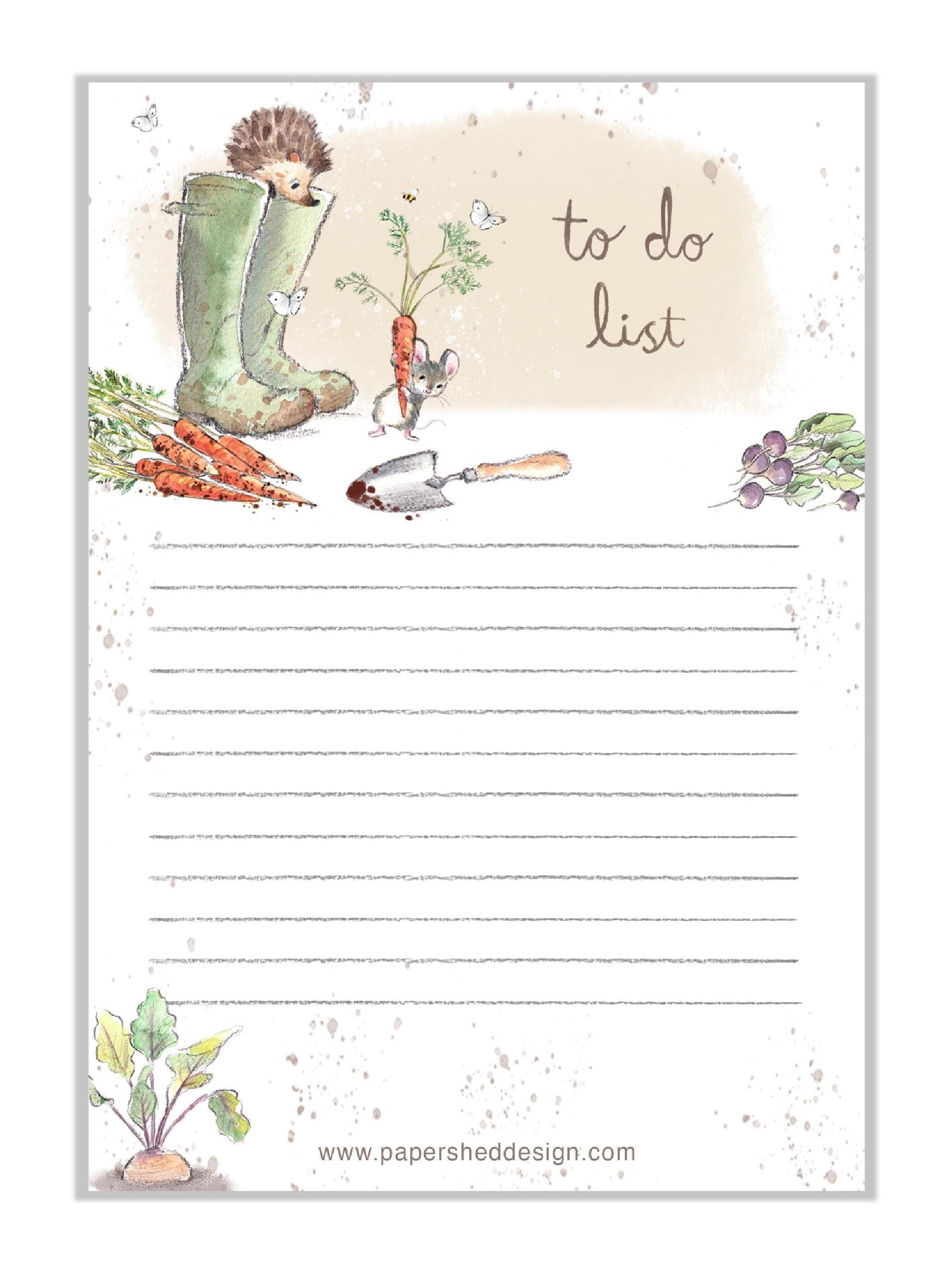 Cute notepad - A6 size - to do list - charming Hedgehog Illustration - 'Morris and Maude' range - made in the UK - NOTE013