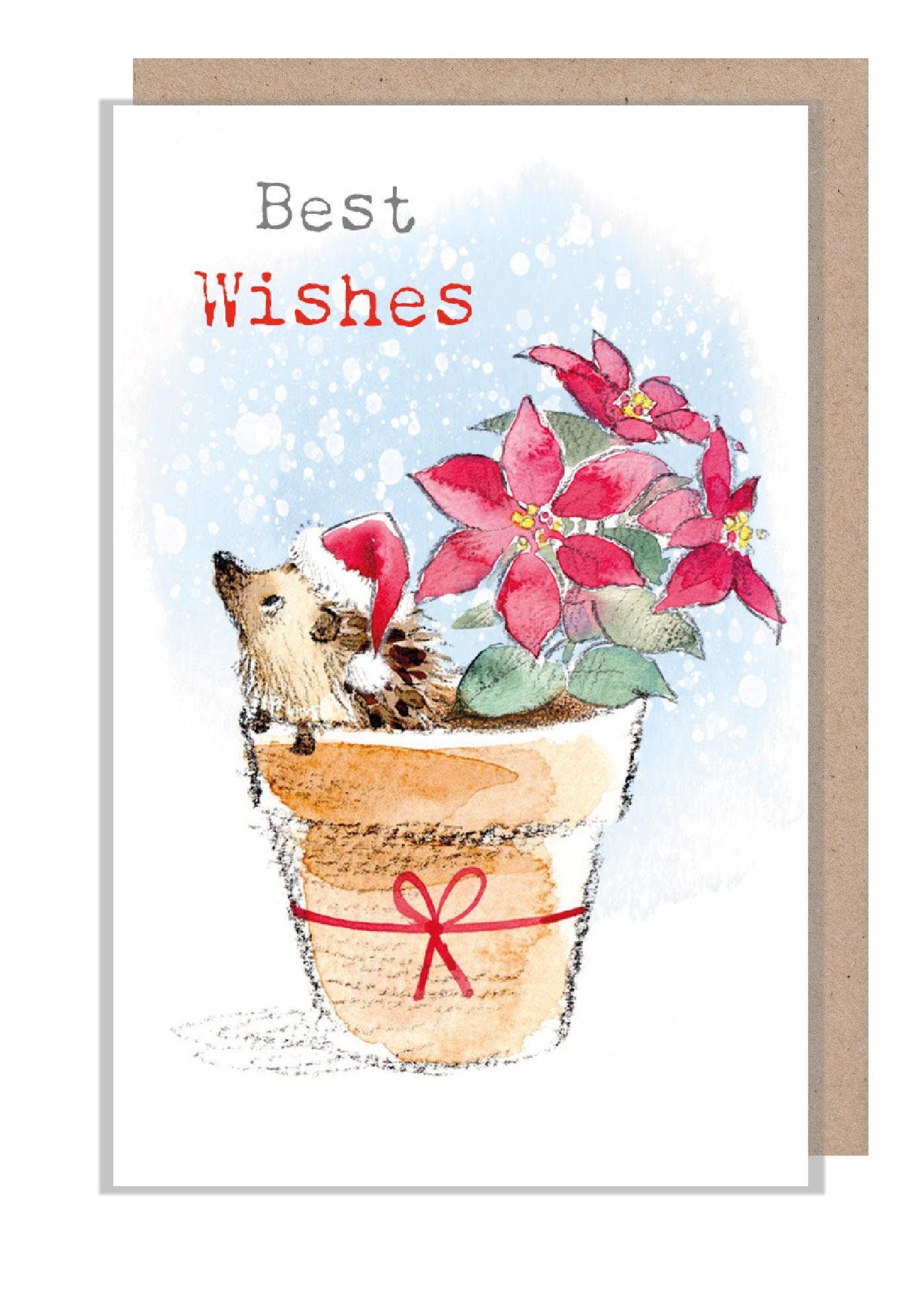 Small Christmas Gift Card - Quality folded gift card with envelope for a special gift - Best Wishes- Brown puppy design - made in UK GC05