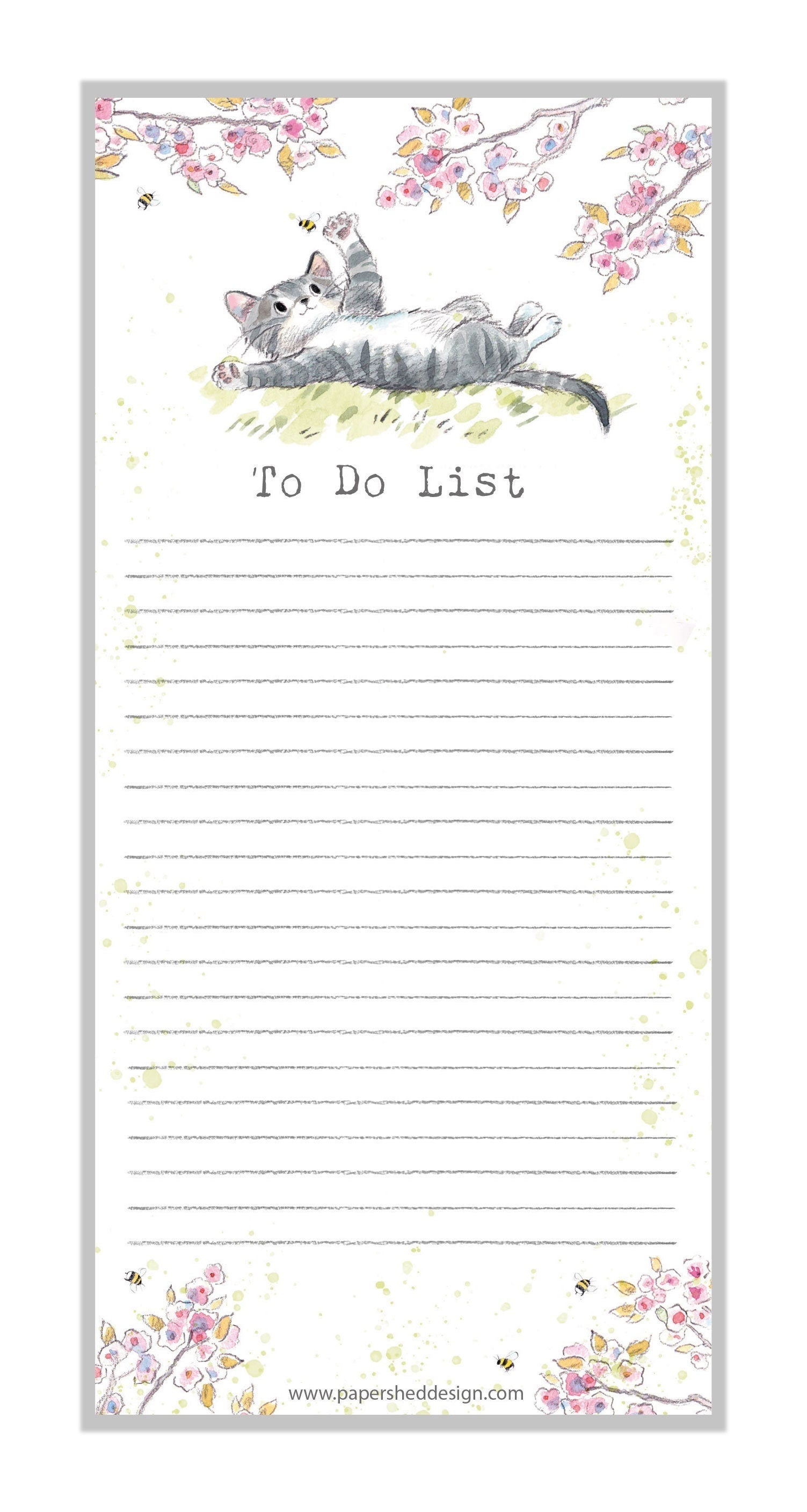 Magnetic Notepad - cat with cherry blossom  illustration - NOTE02