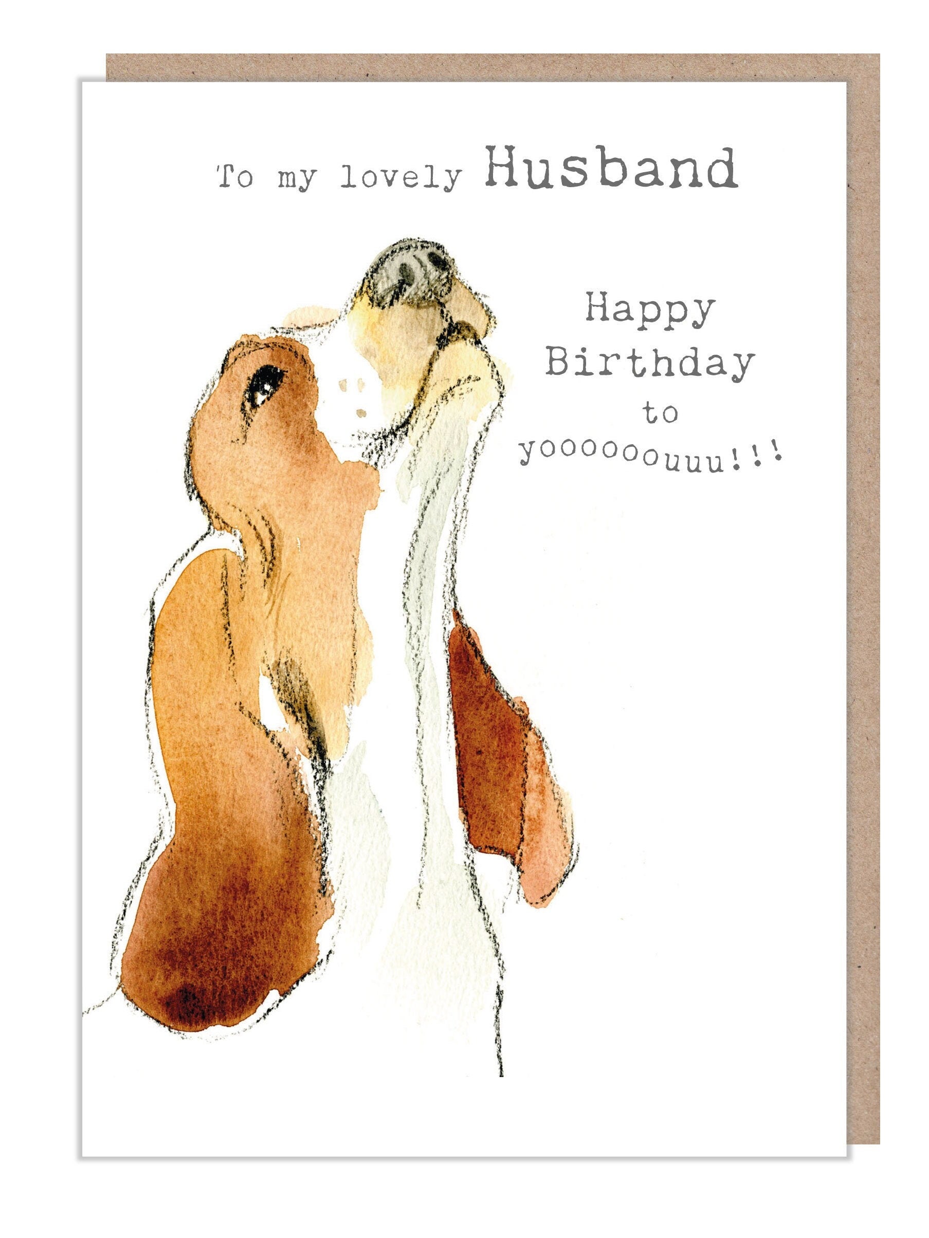 Husband Birthday Card - Basset hound Illustration - absolutely barking range - ABE076