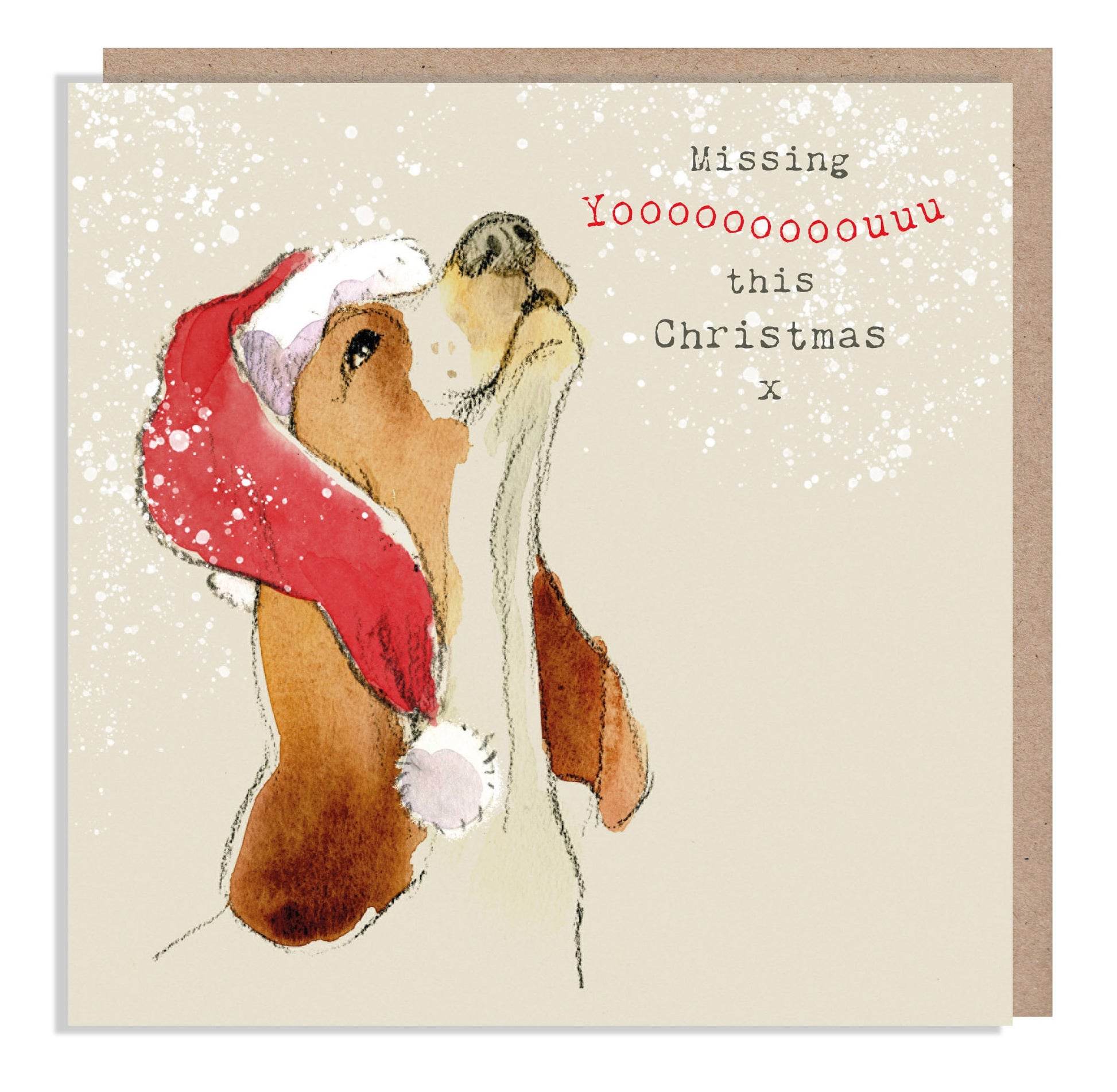 Missing you Christmas Card - Quality Greeting Card - Charming illustration - 'Absolutely barking' range - Howling dog - Made in UK -  ABE05