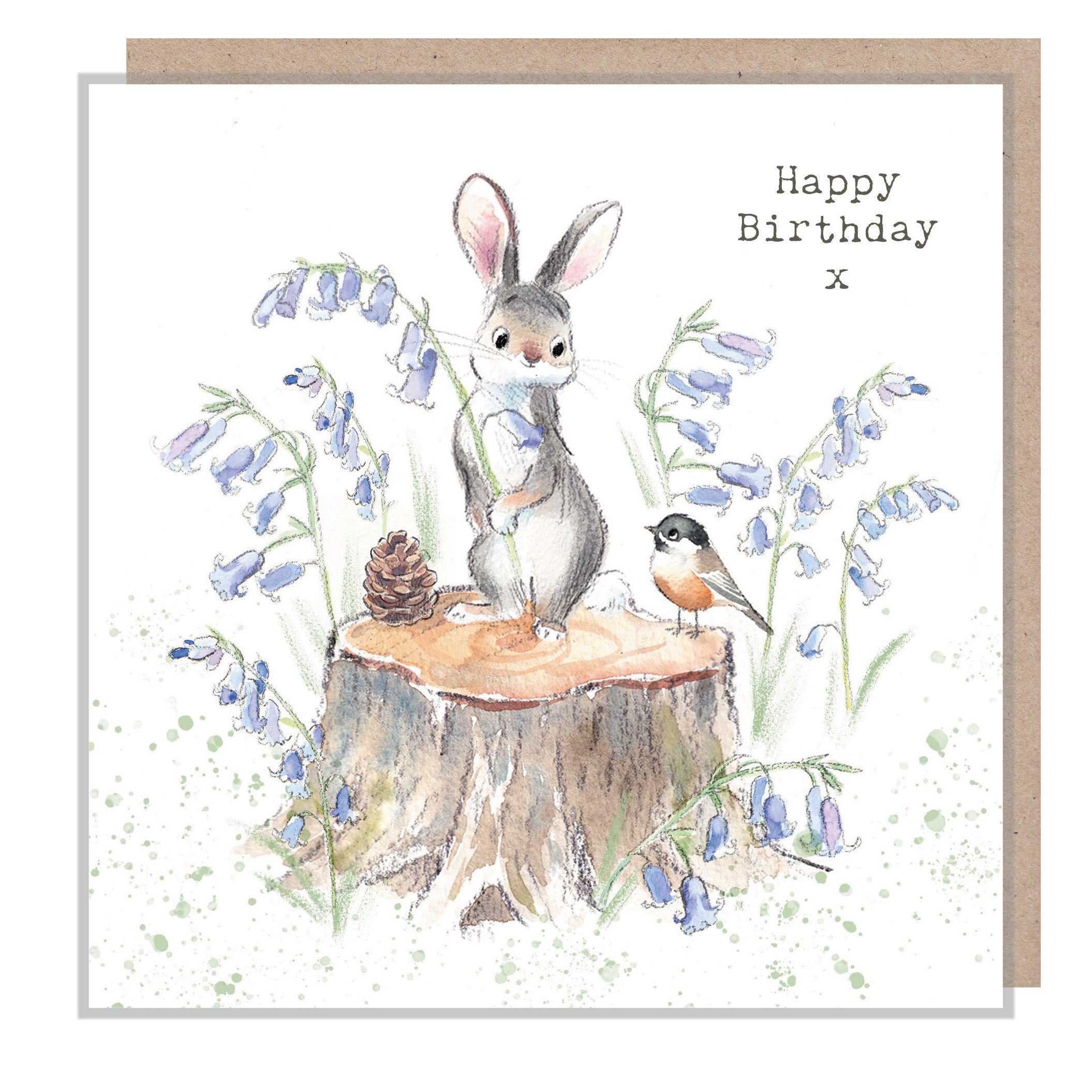 Rabbit Birthday Card - Charming illustration - Rabbit with Bluebells - 'Bucklebury Wood'  range - Made in UK -  BWE09